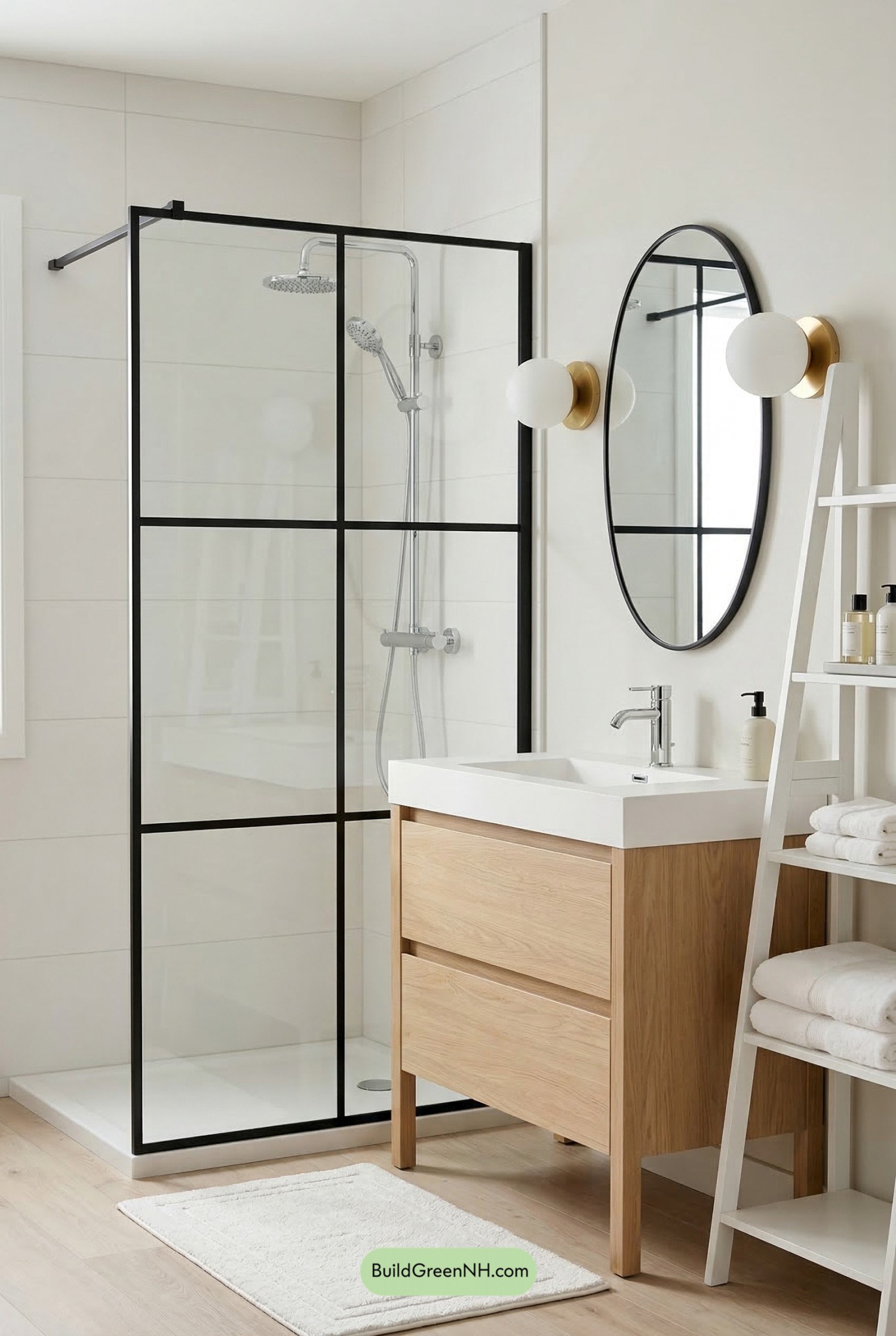 Scandinavian Big-Tile Shower Retreat