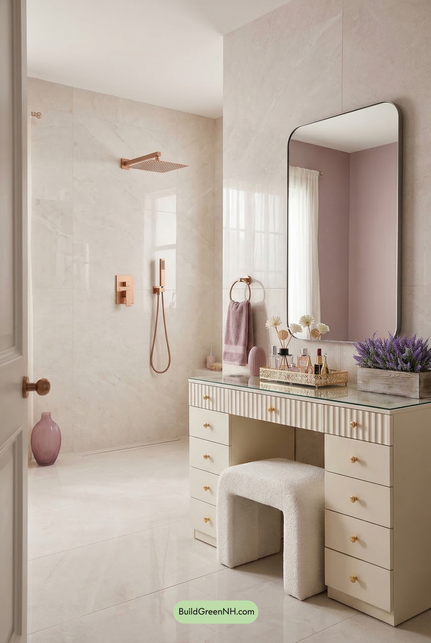 Pearl Quartz Shower with Rose Gold