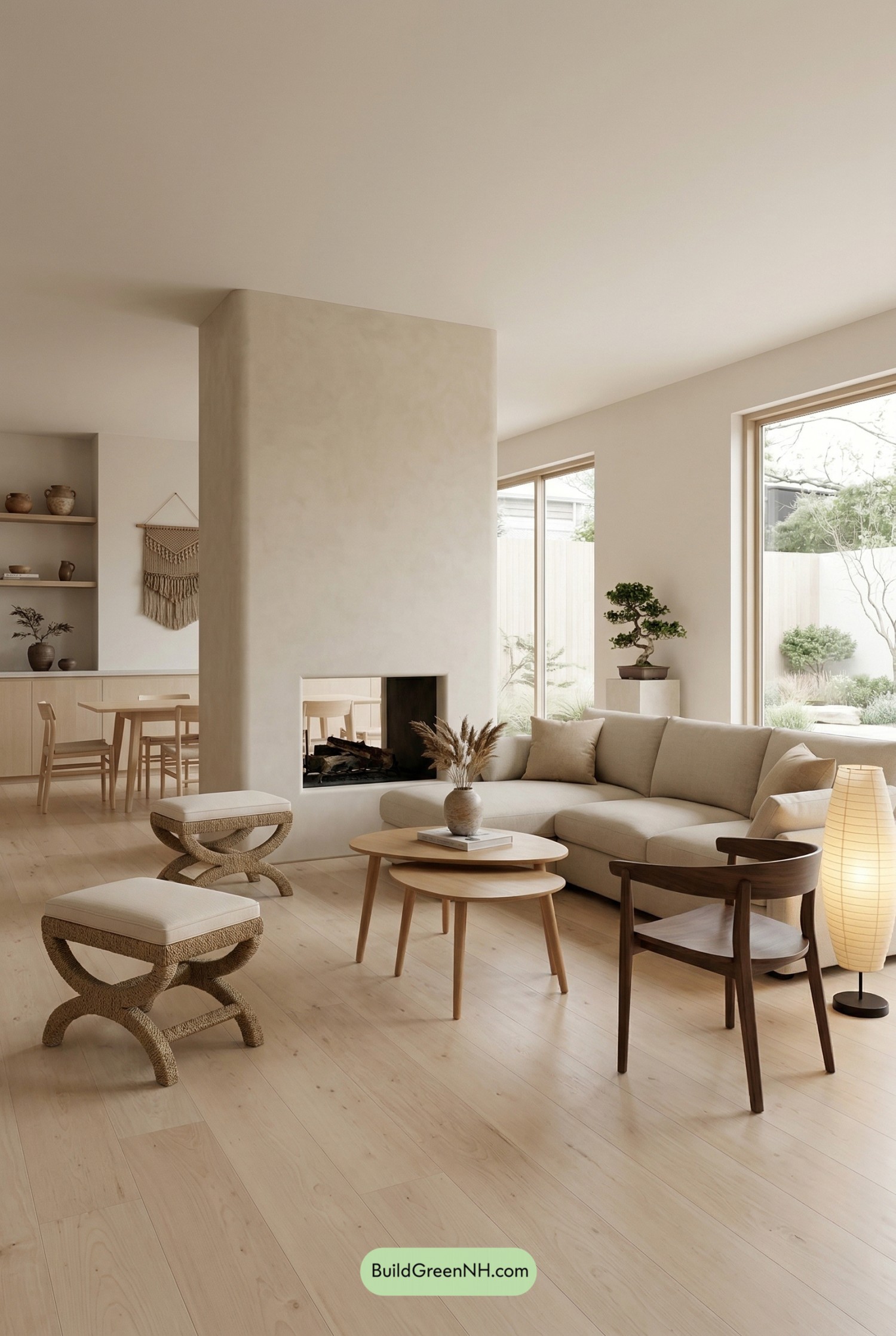 Japandi Calm Around a Plaster Hearth