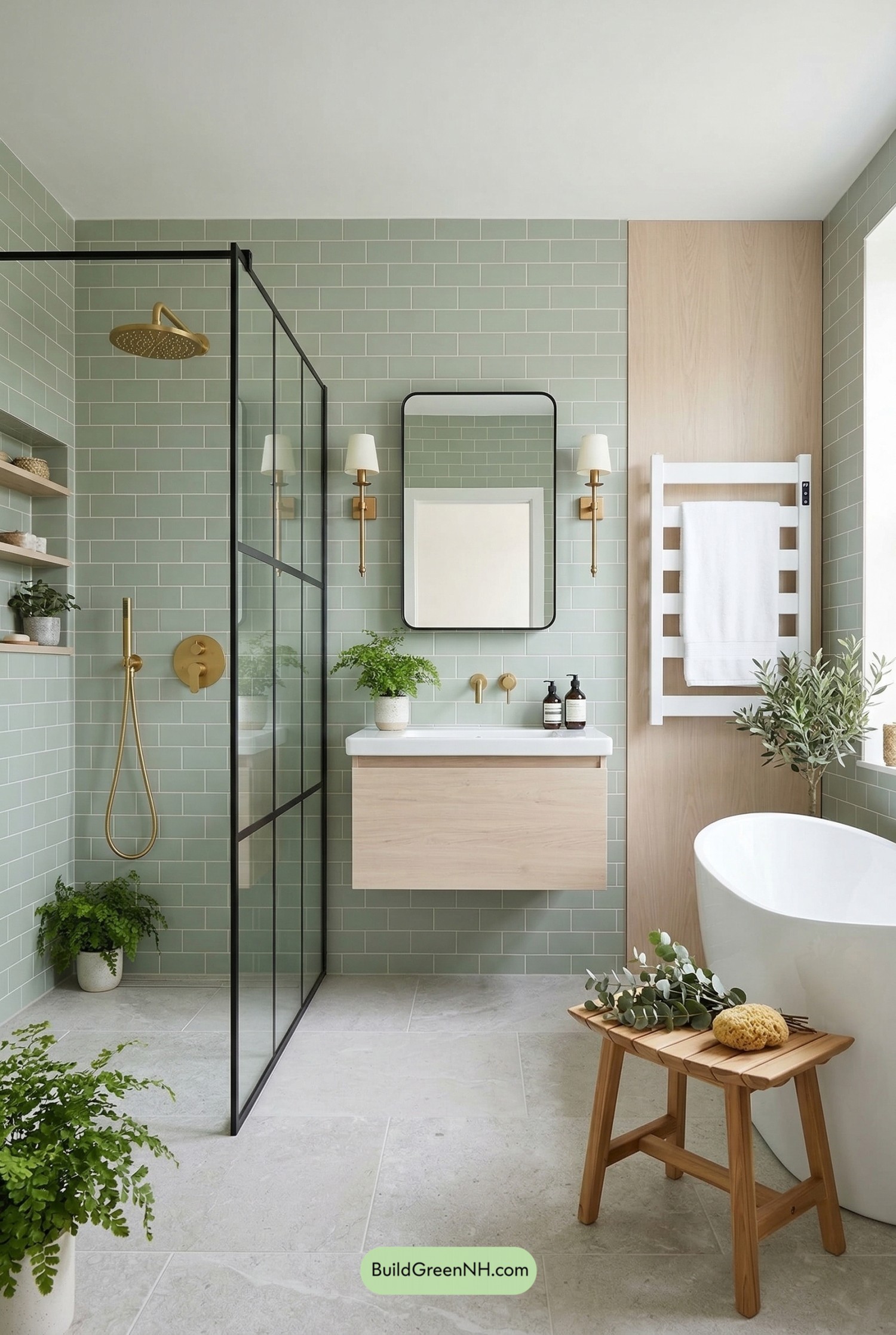Sage Tile Scandi Spa Bathroom