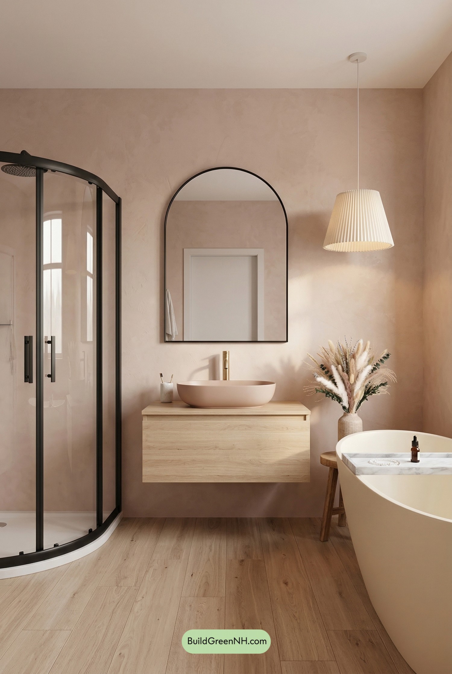 Blush-Stone Scandi Bathroom Retreat