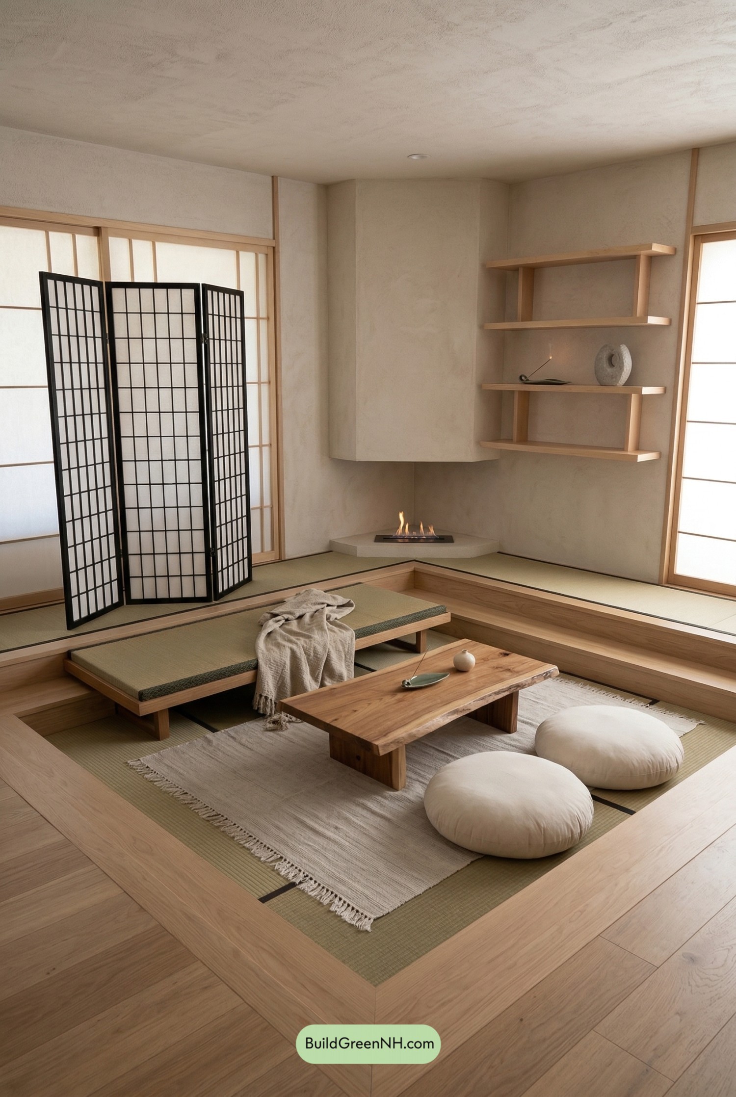 Sunken Japandi Hearth Lounge