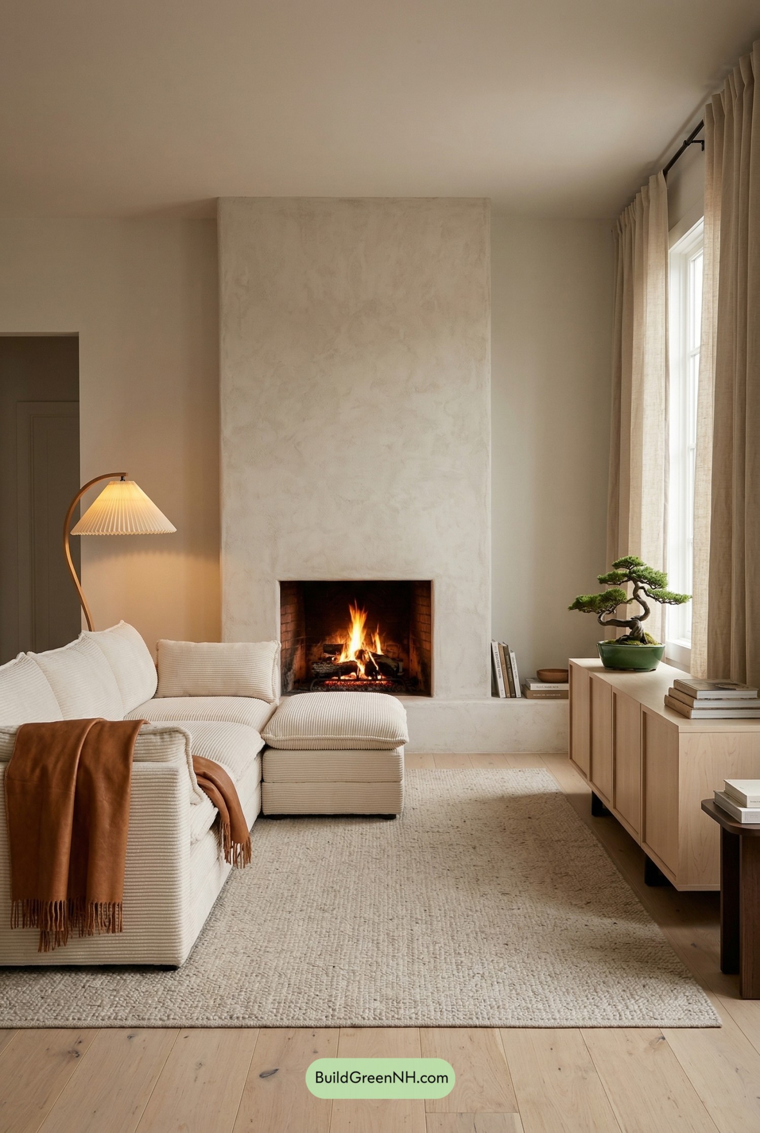 Soft Japandi Fireside Living Room