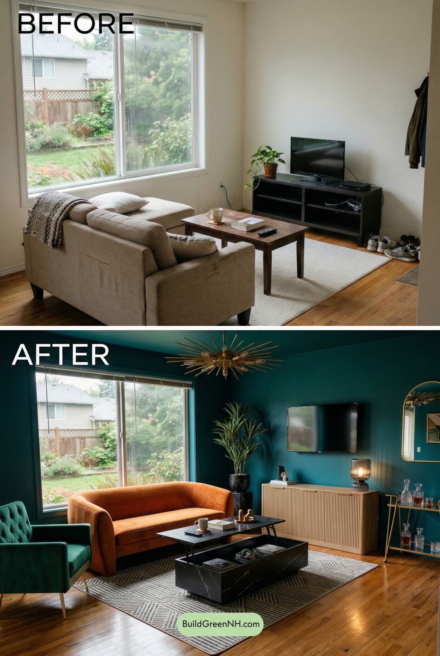 Orange Couch Art Deco Transformation