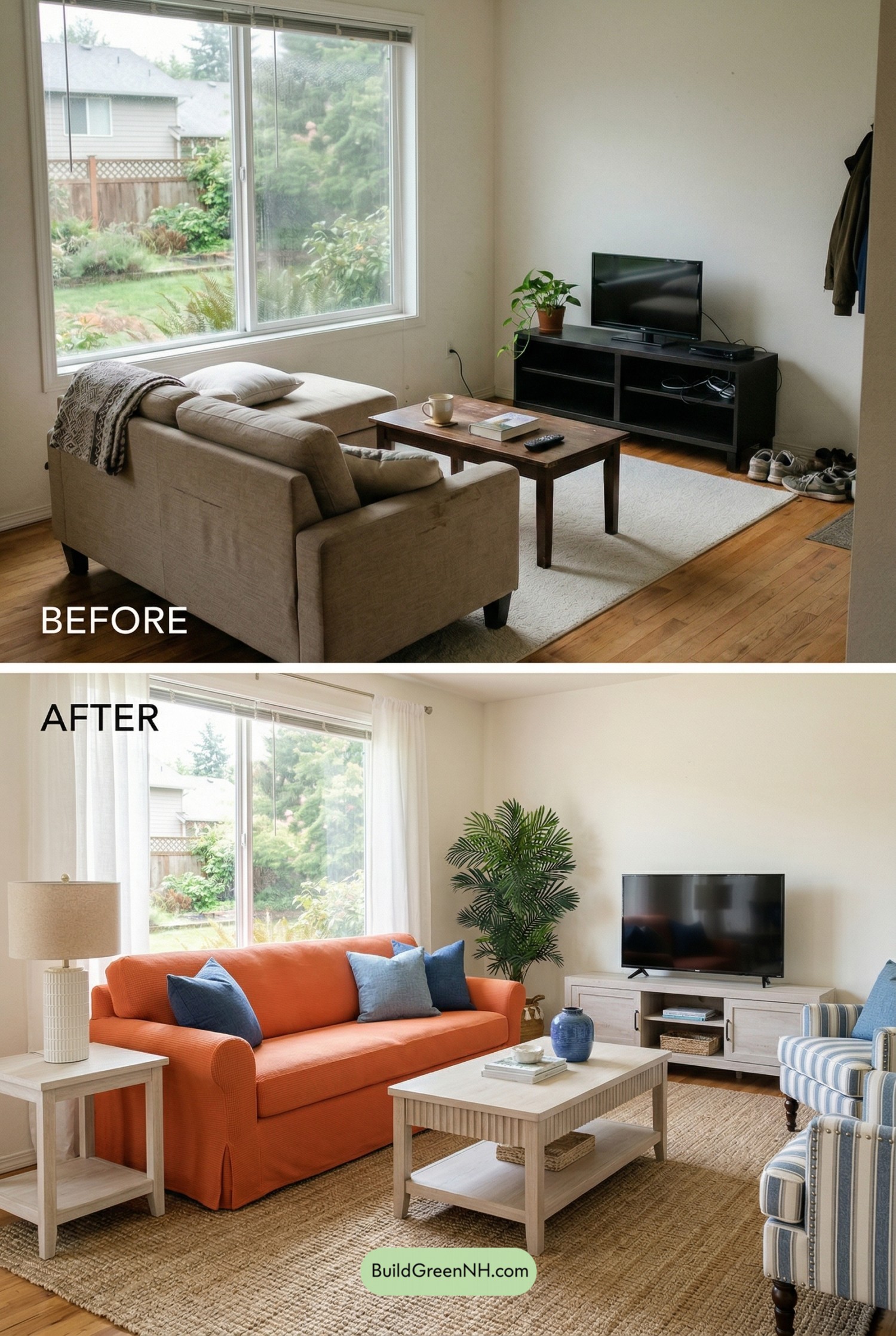 Orange Couch, Coastal Room Revival