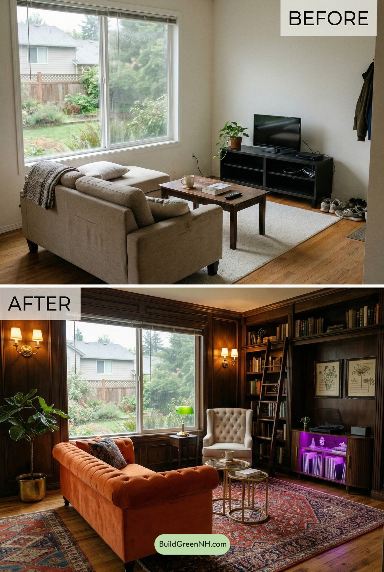Orange Couch Library Living Room