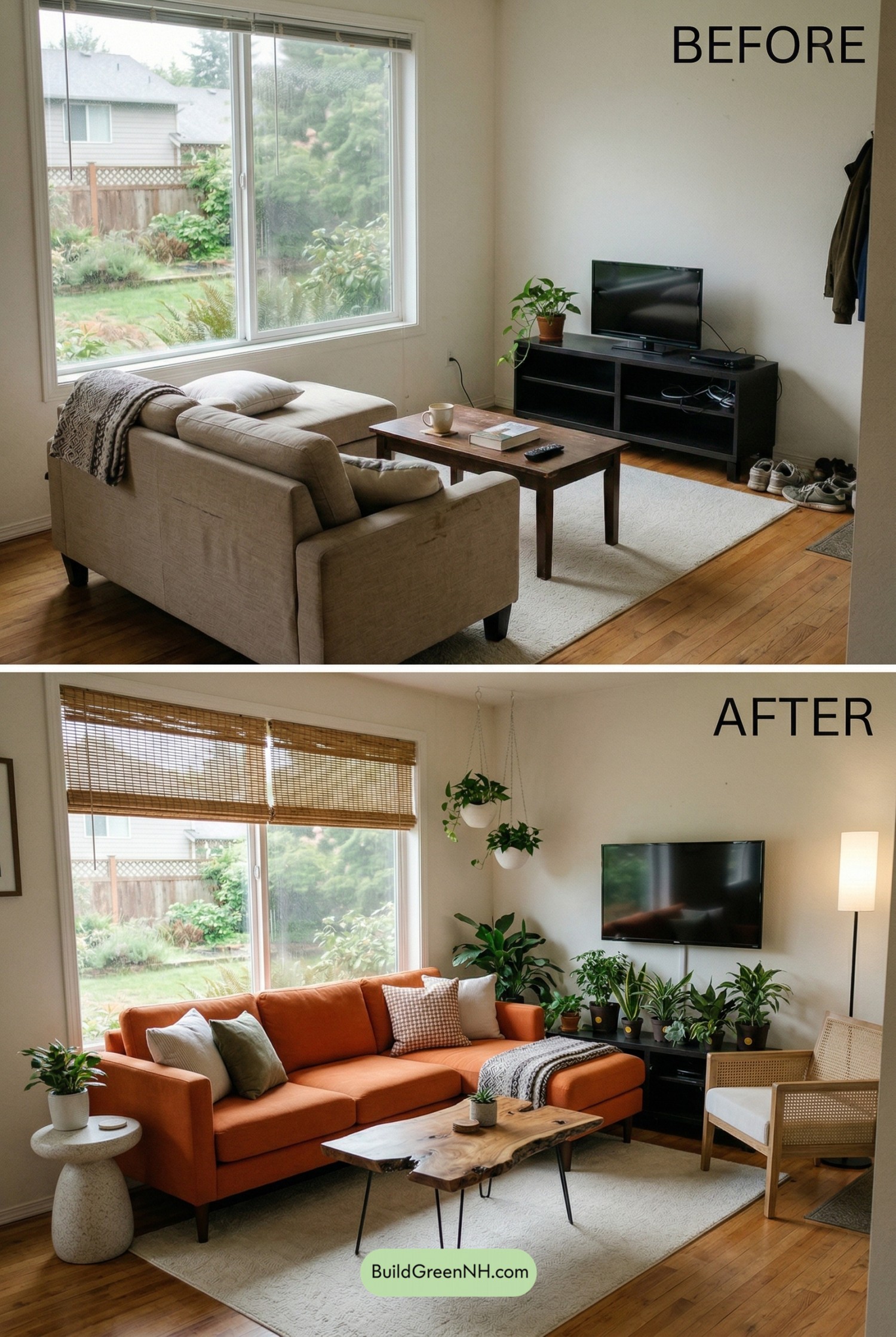 Orange Couch Transforms a Bright Living Room