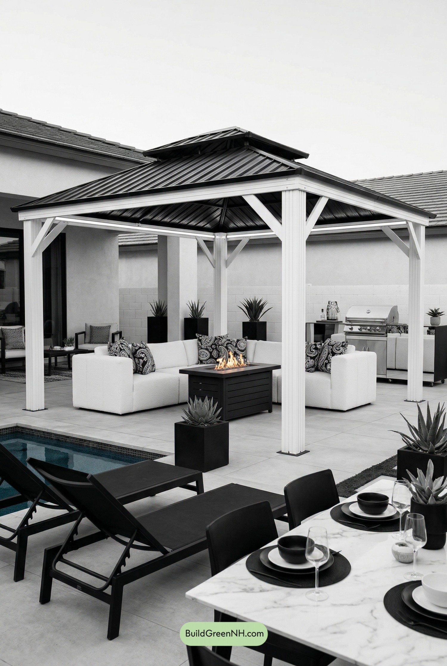 Crisp Gazebo with Layered Living Zones