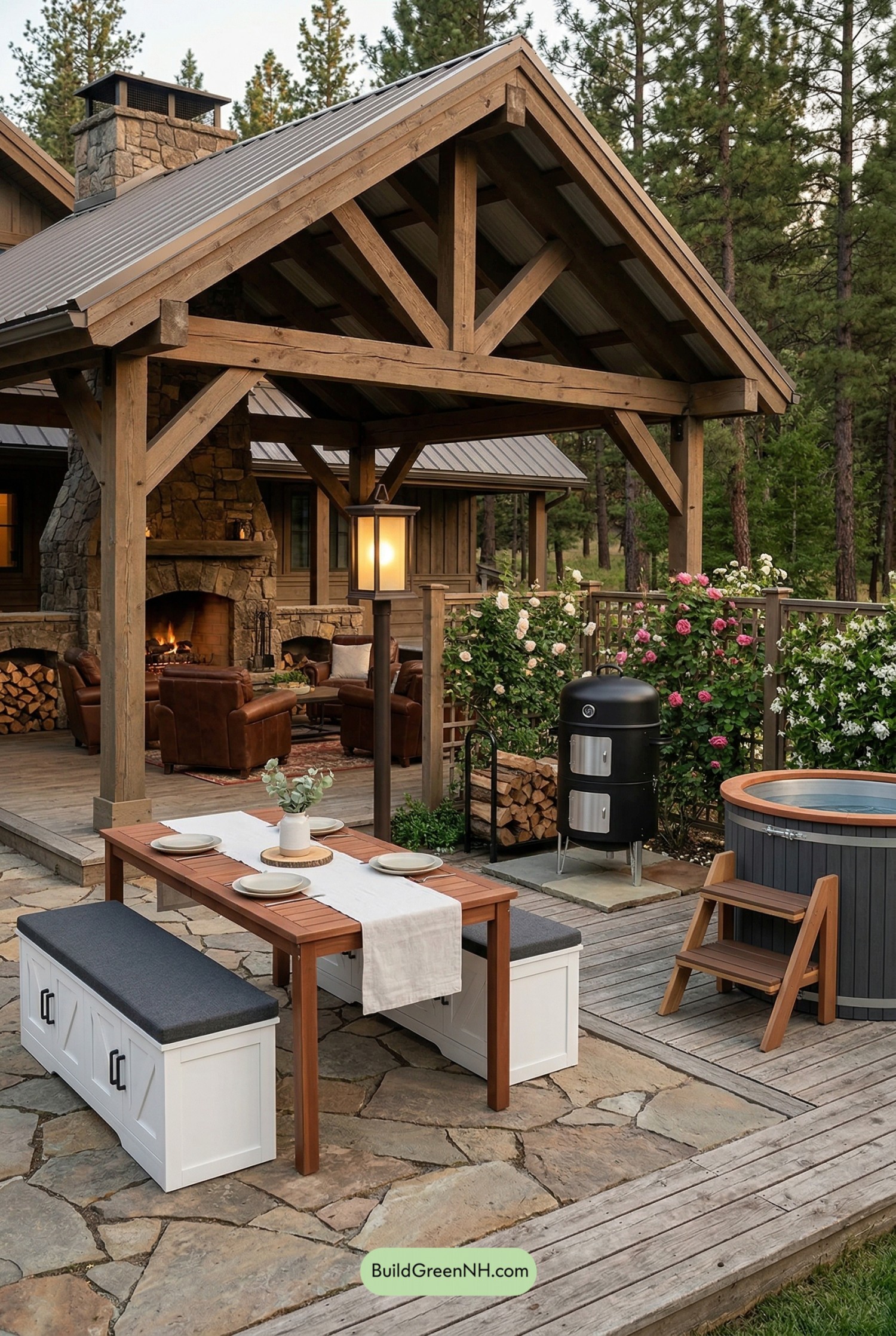 Gazebo-Centered Lodge Garden Retreat