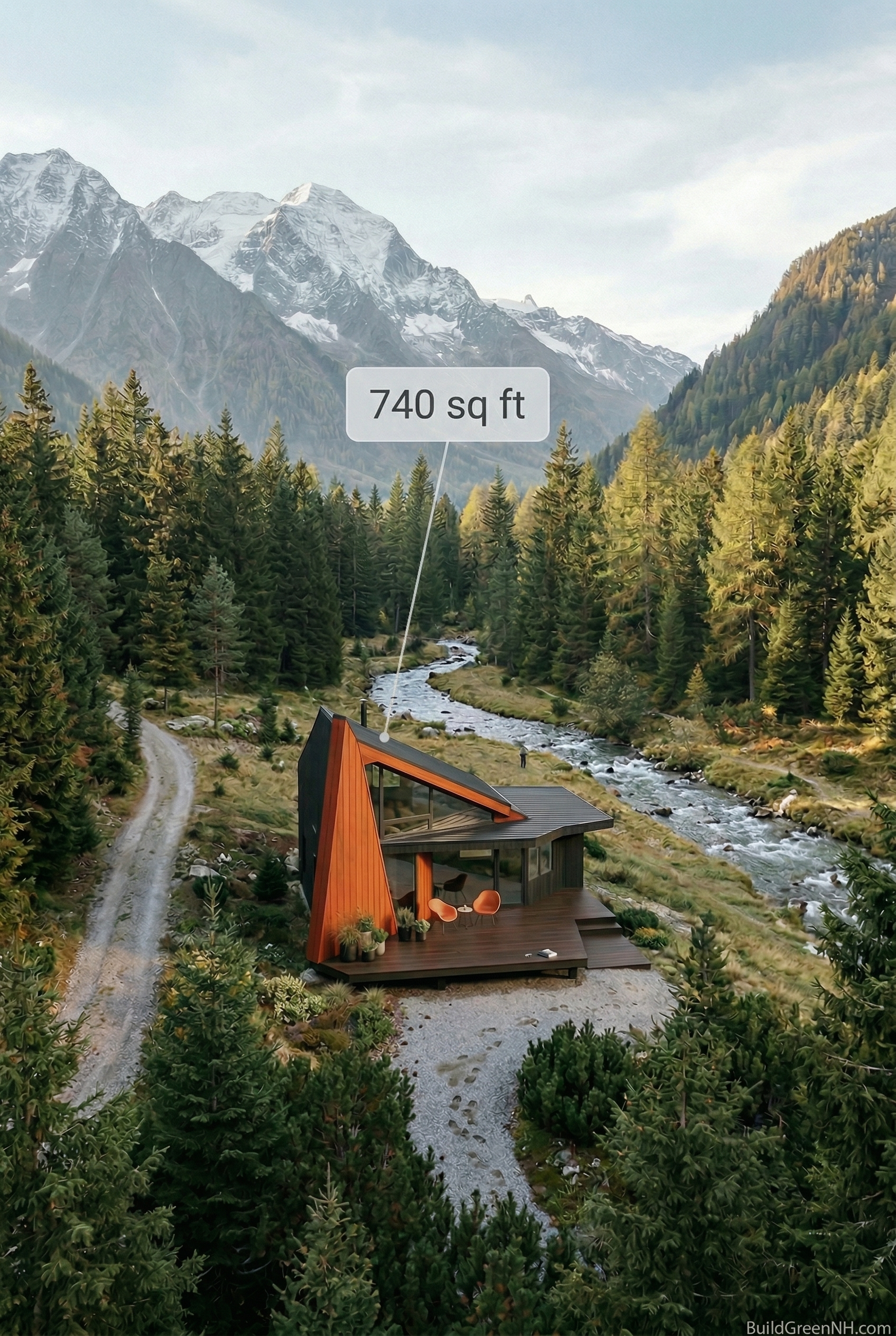 Asymmetrical Mid-century Modern Cabin Top View