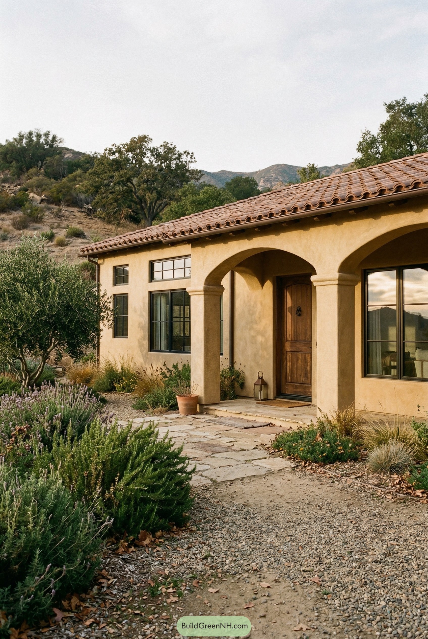 Stucco ranch with arched porch