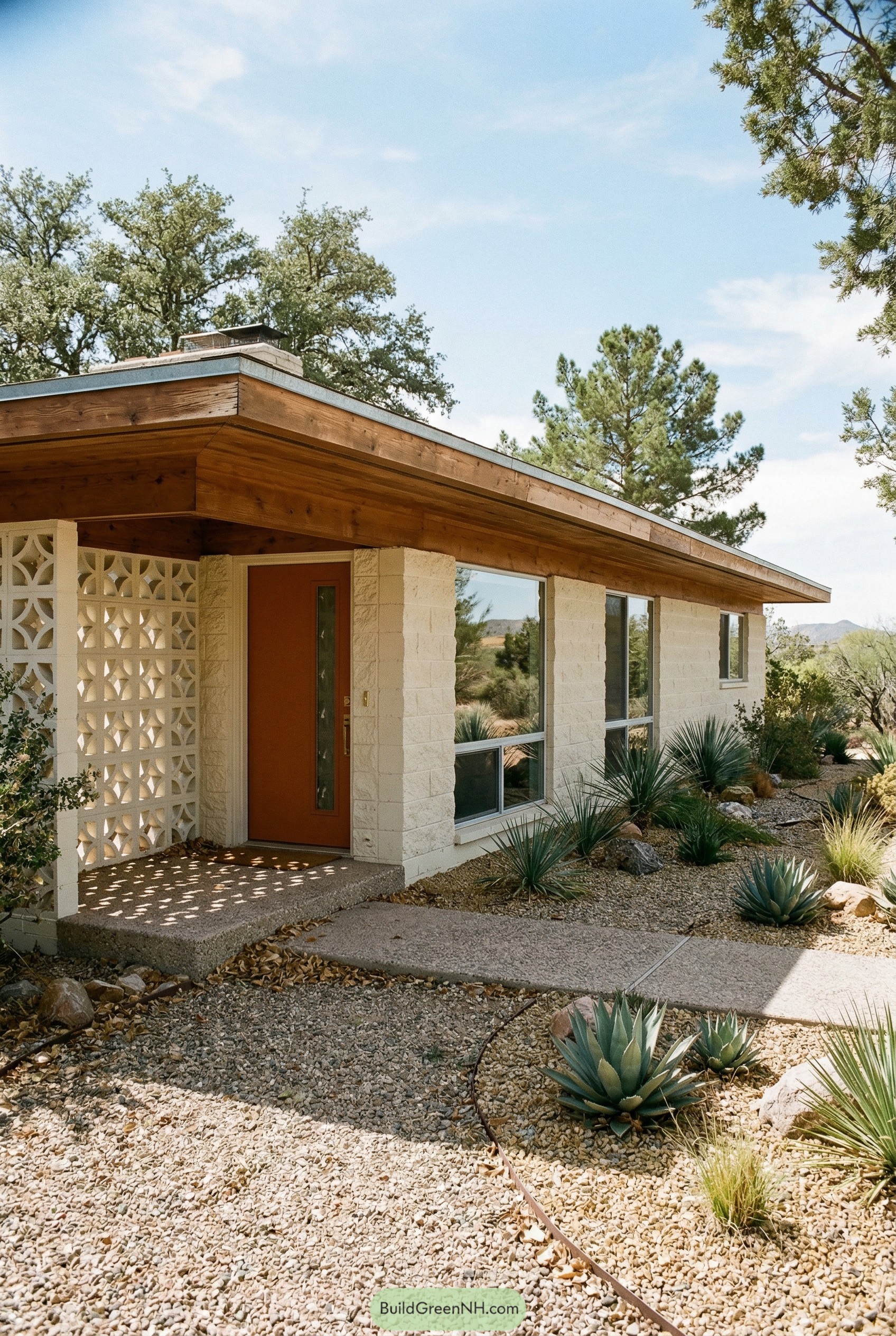 Desert ranch porch with breeze block screen
