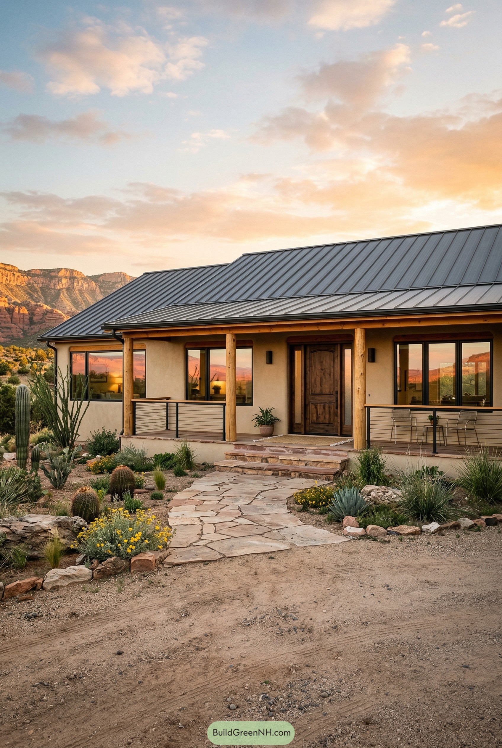 Desert ranch house with covered front porch