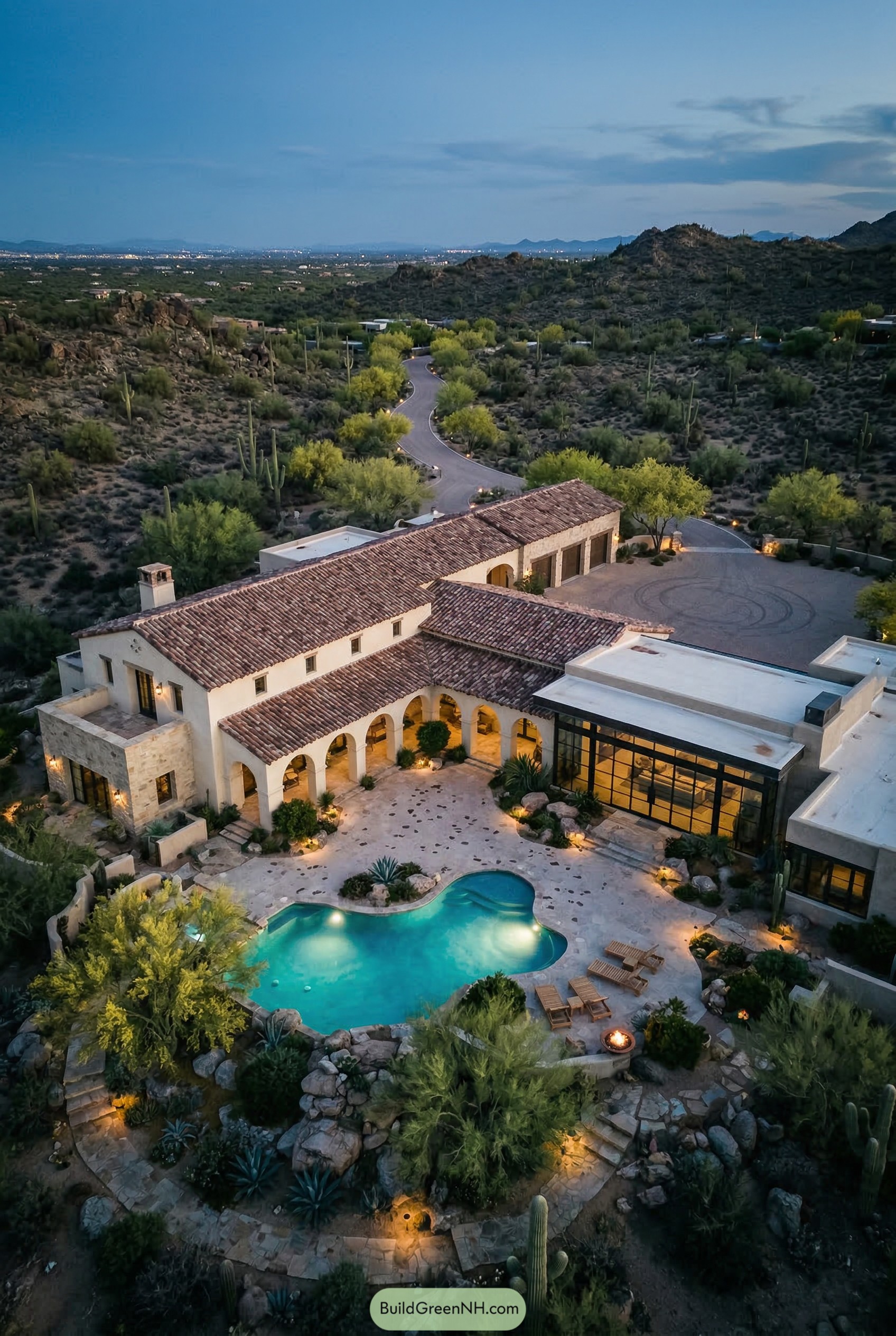 Desert hillside hacienda with courtyard pool