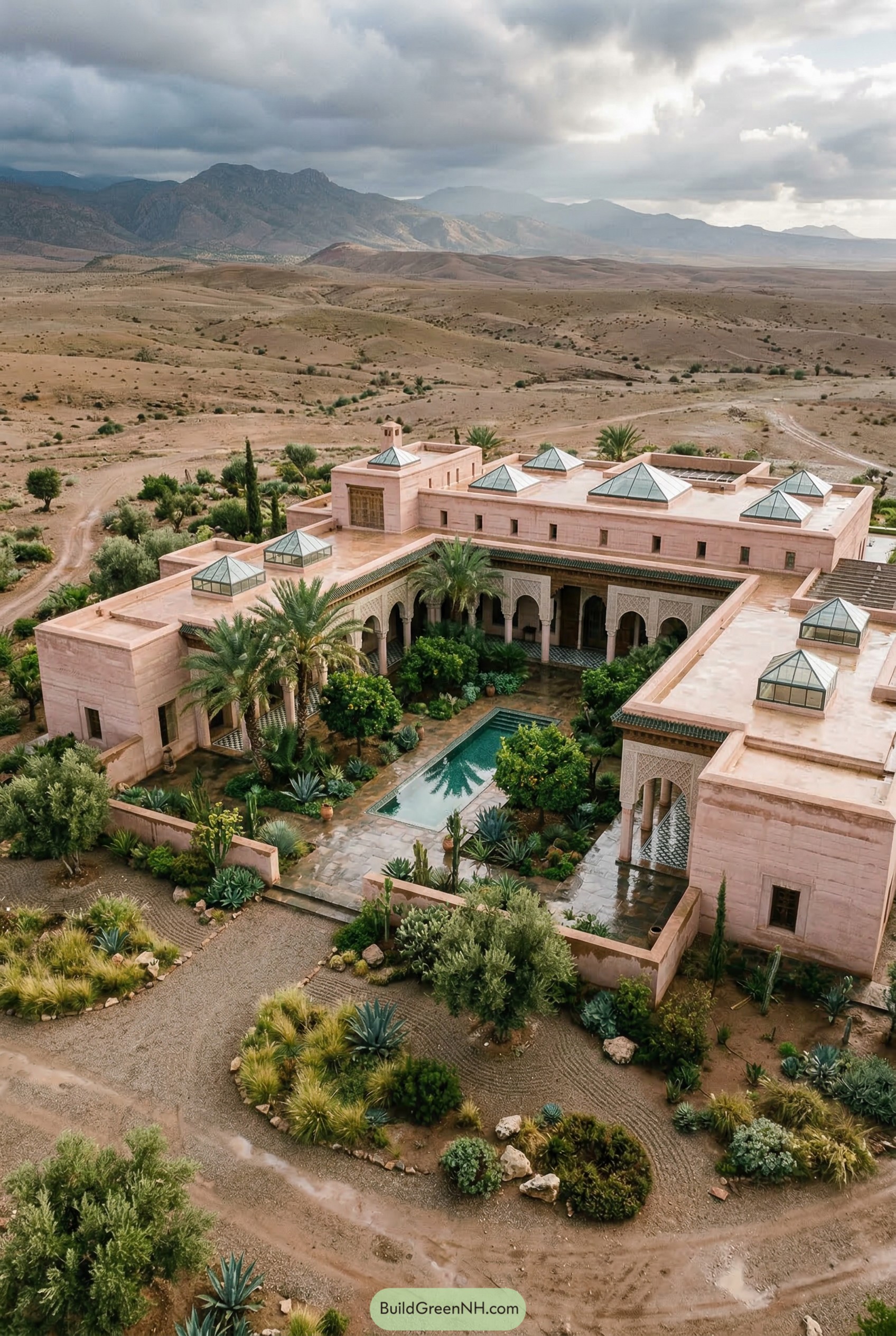 Pink desert riad with central pool
