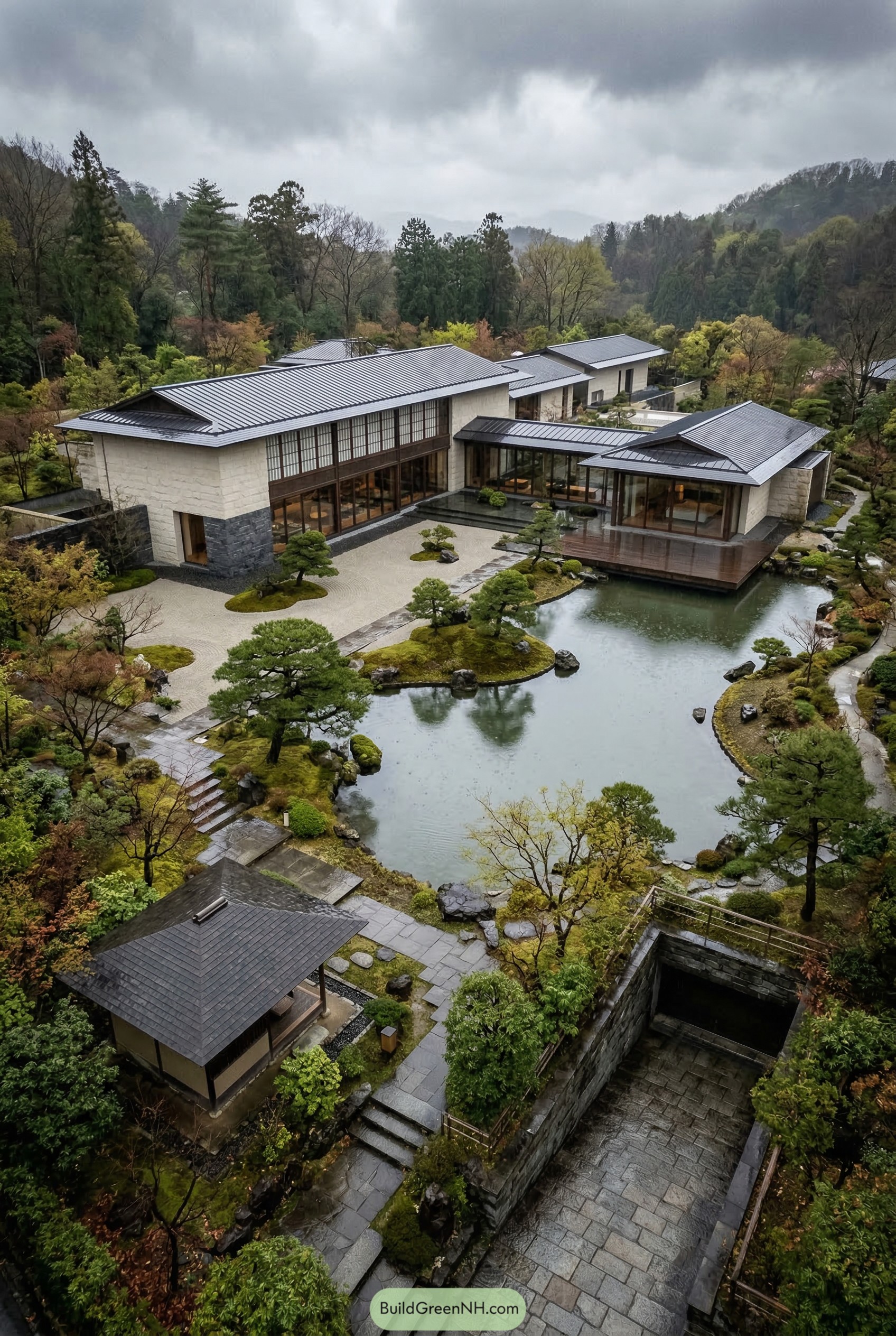 Japanese mansion with pond garden