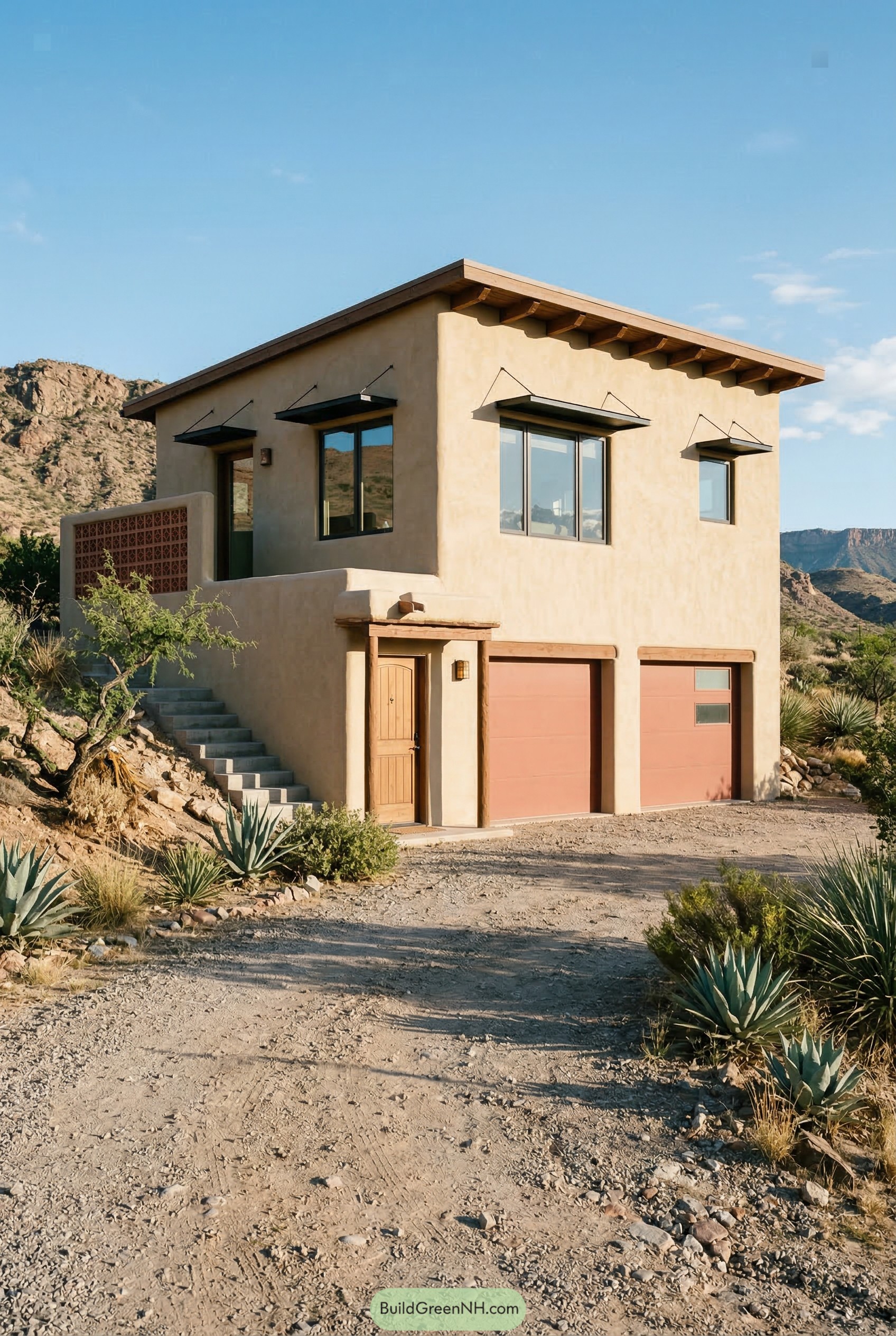Two car desert garage with apartment above