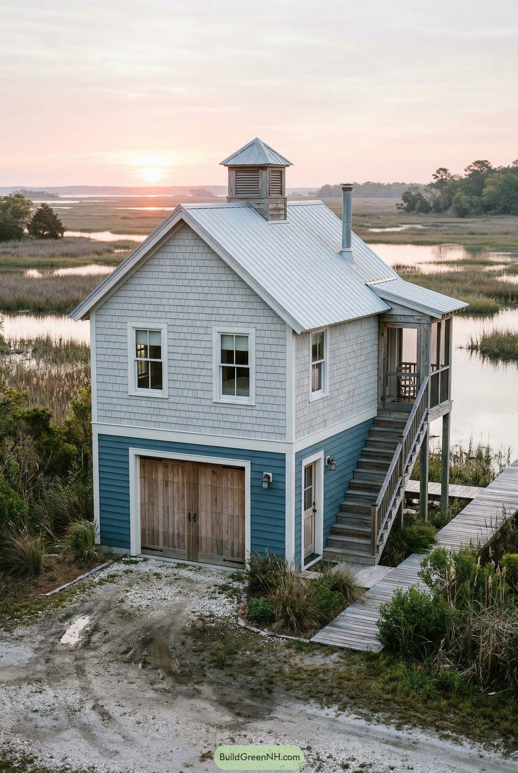 Marshside garage apartment with exterior stair