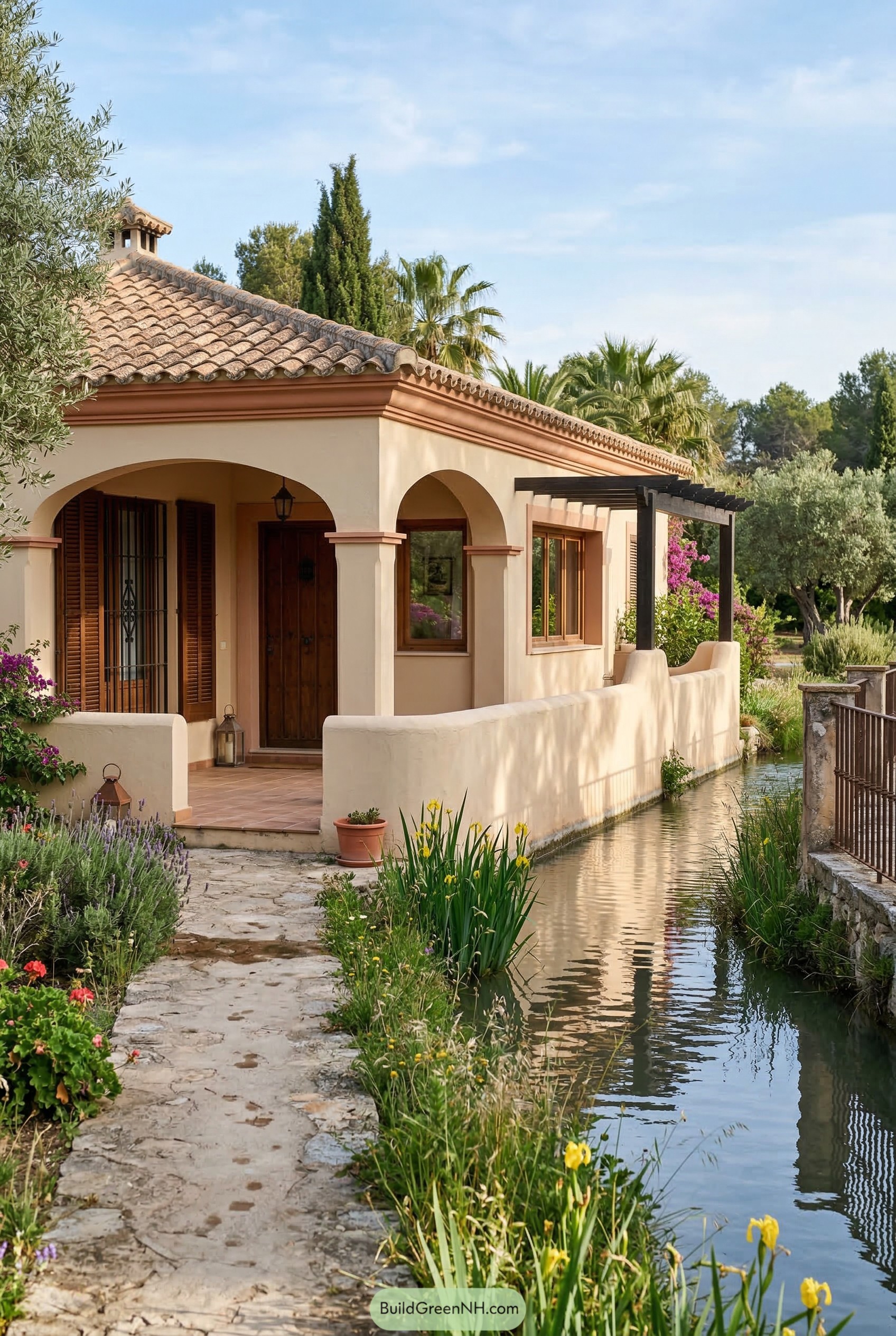 Spanish bungalow beside a narrow canal