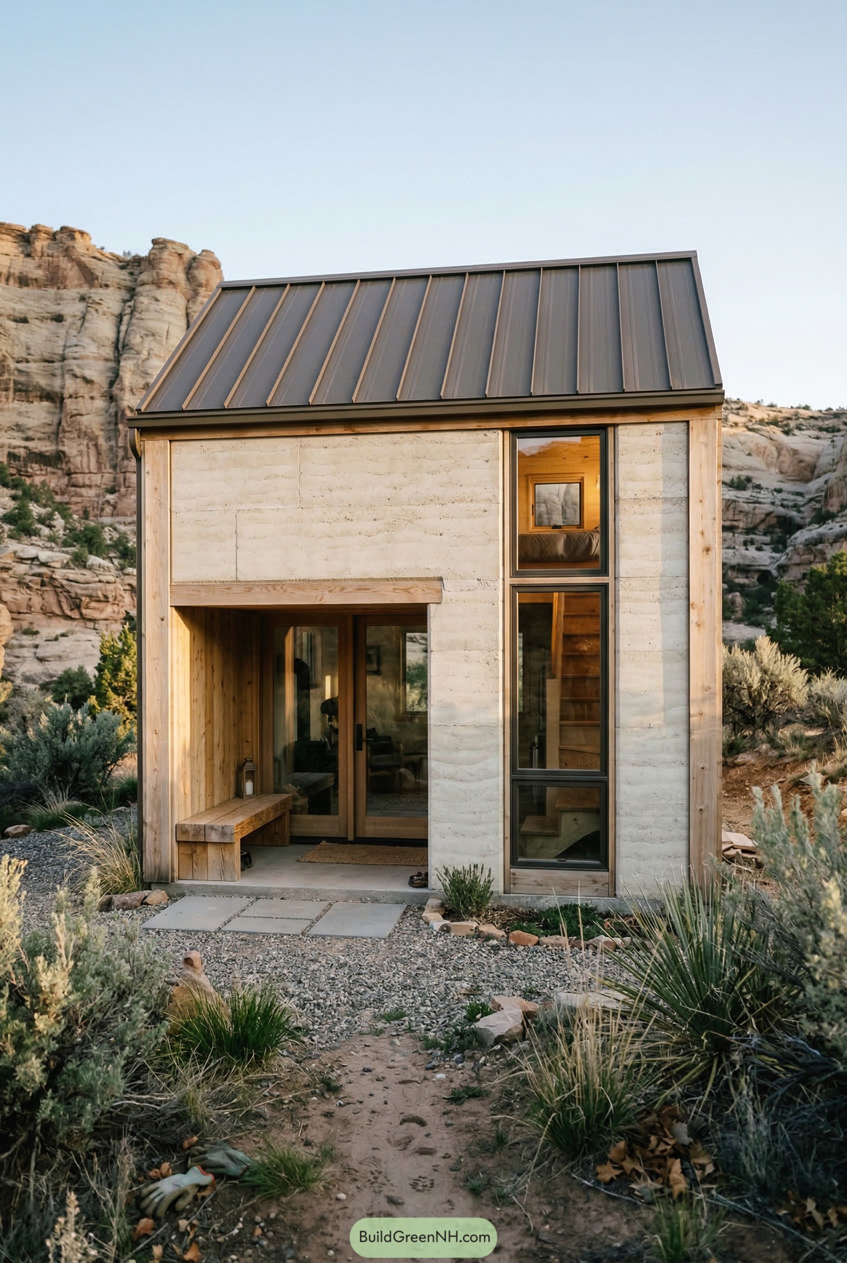 Two story desert shed house with tall window