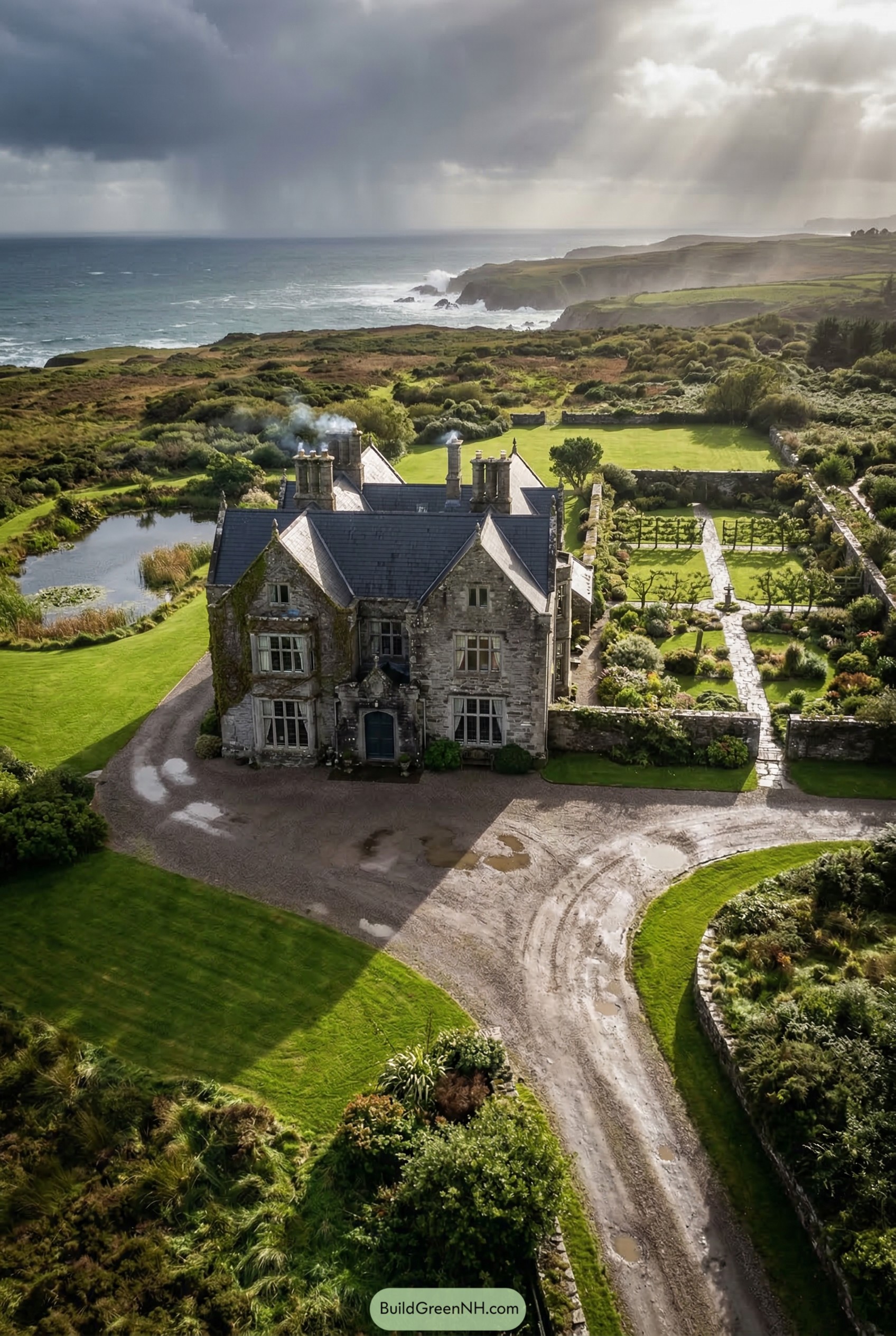 Stone headland house with walled garden
