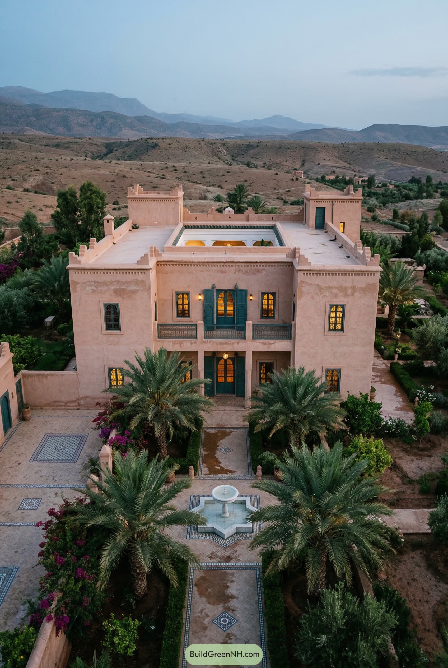 Desert kasbah house with palm courtyard