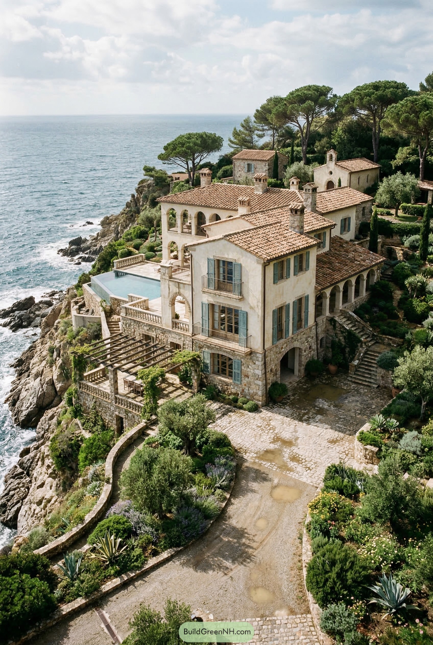 Tuscan cliffside villa with pool and terraces