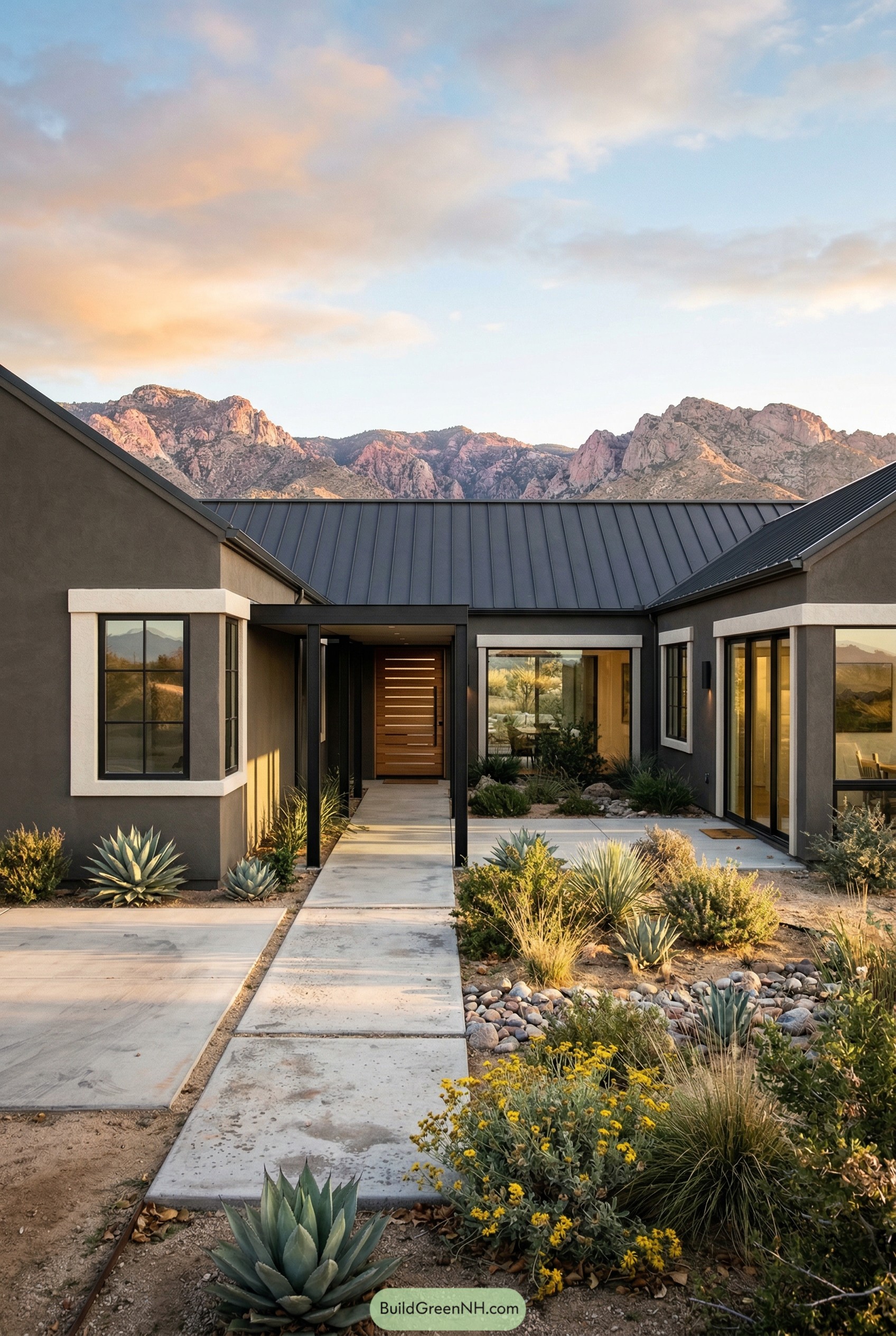 Modern bronze house with desert courtyard
