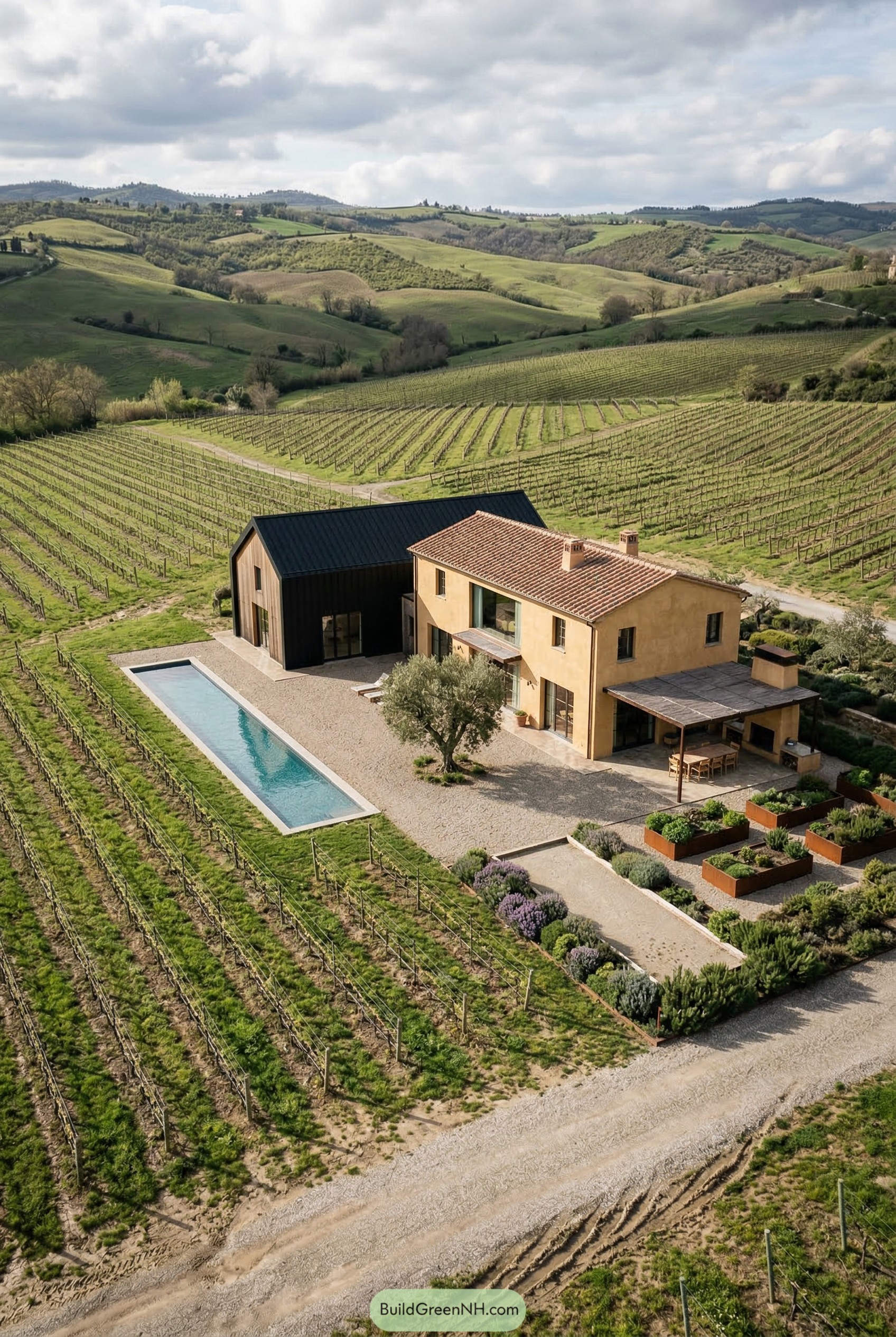 Villa with lap pool among vineyards