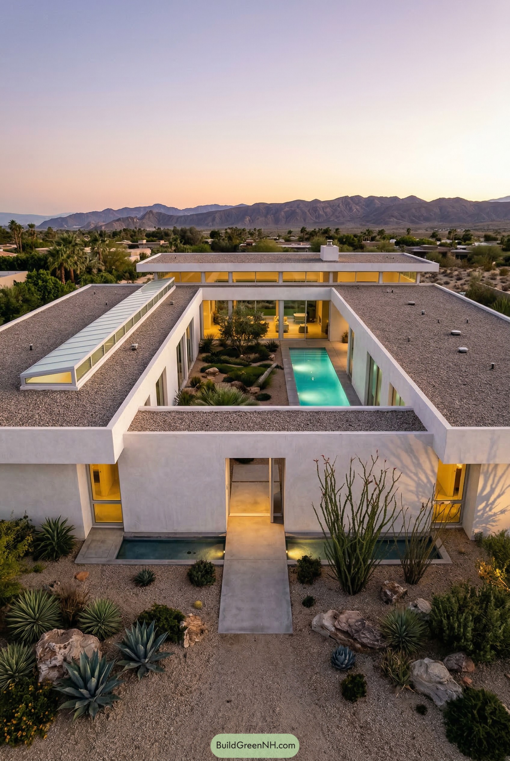 White desert mansion with central lap pool