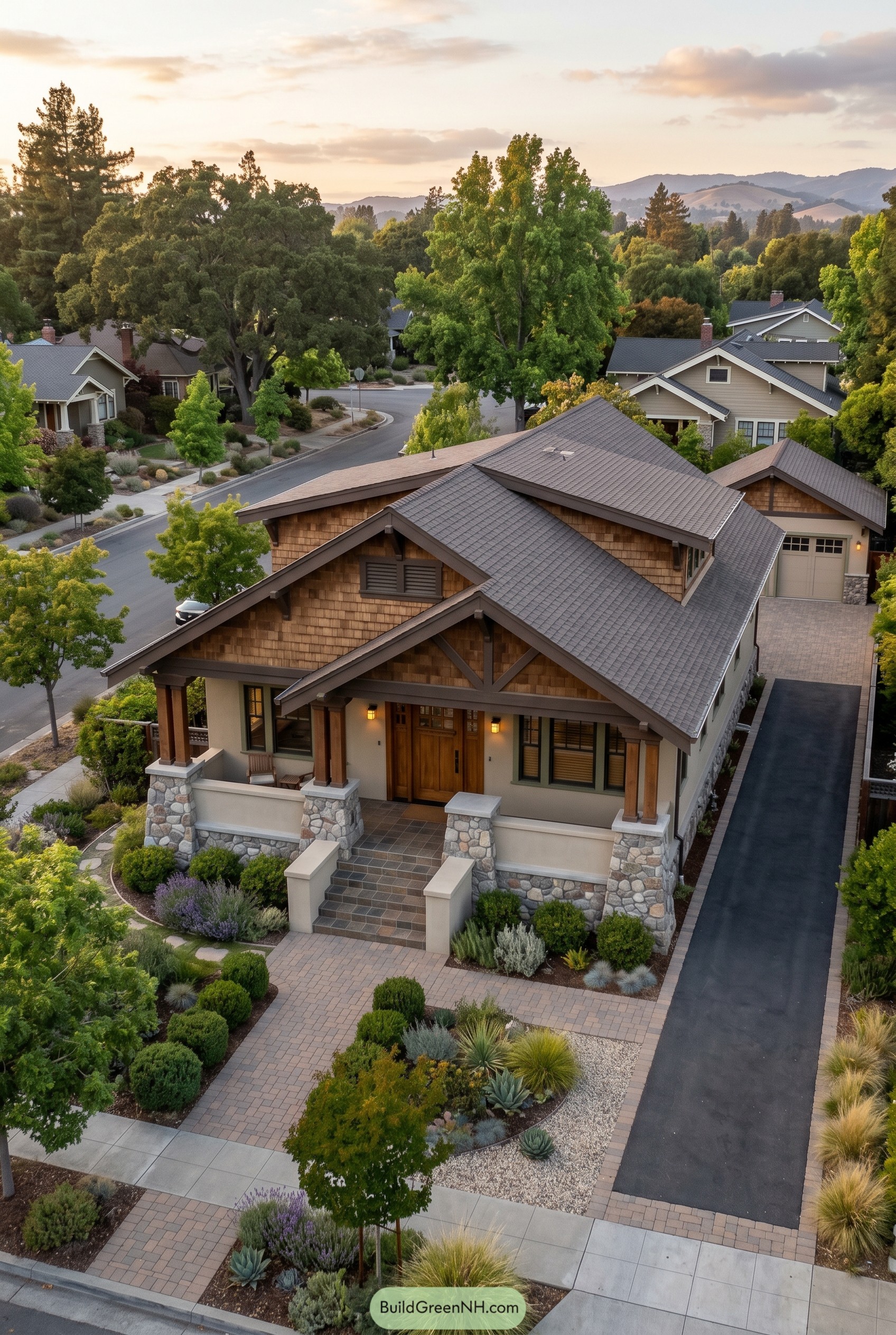 Two story Craftsman home with stone porch columns