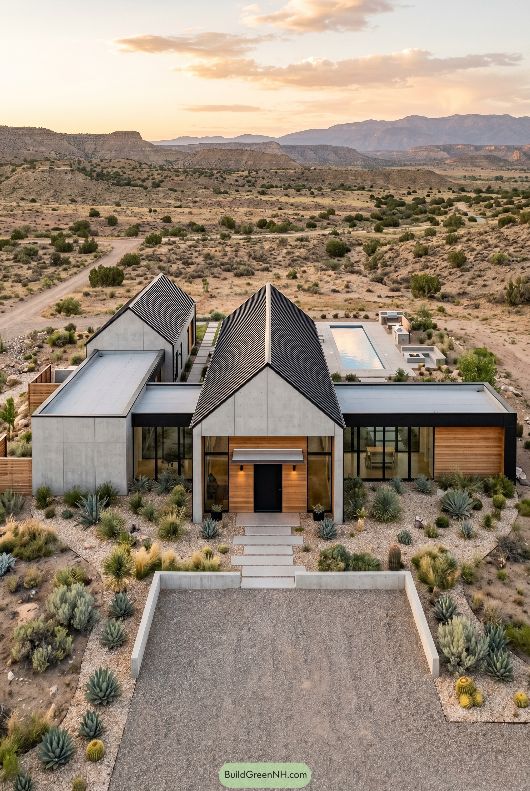 Modern desert house with twin gables