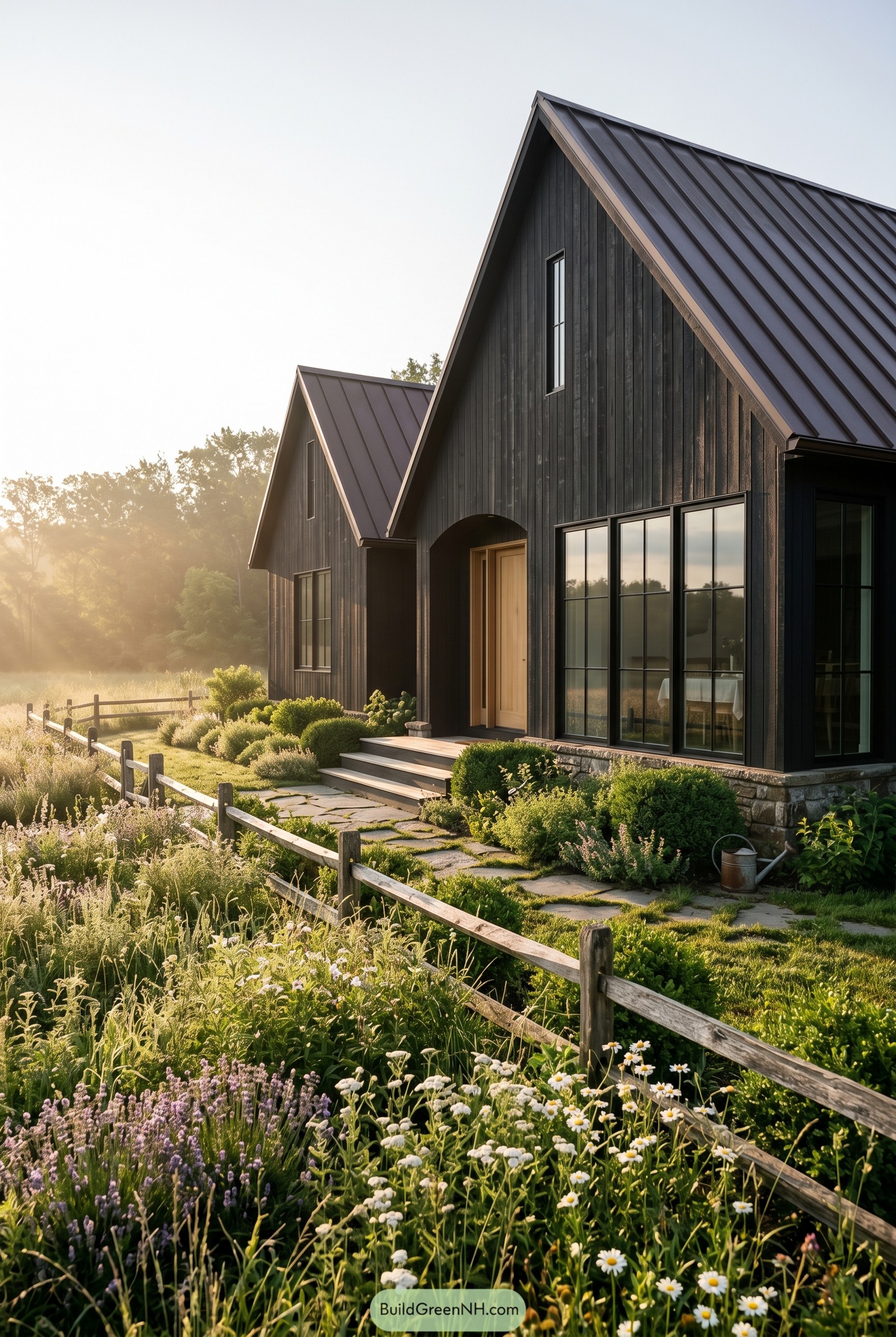 Dark gable cottage with wildflower garden