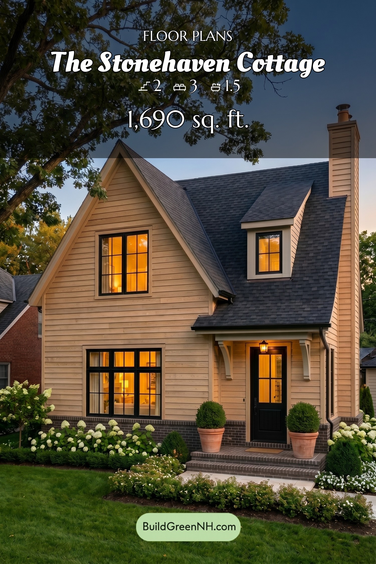 house siding light wood with dark brick foundation