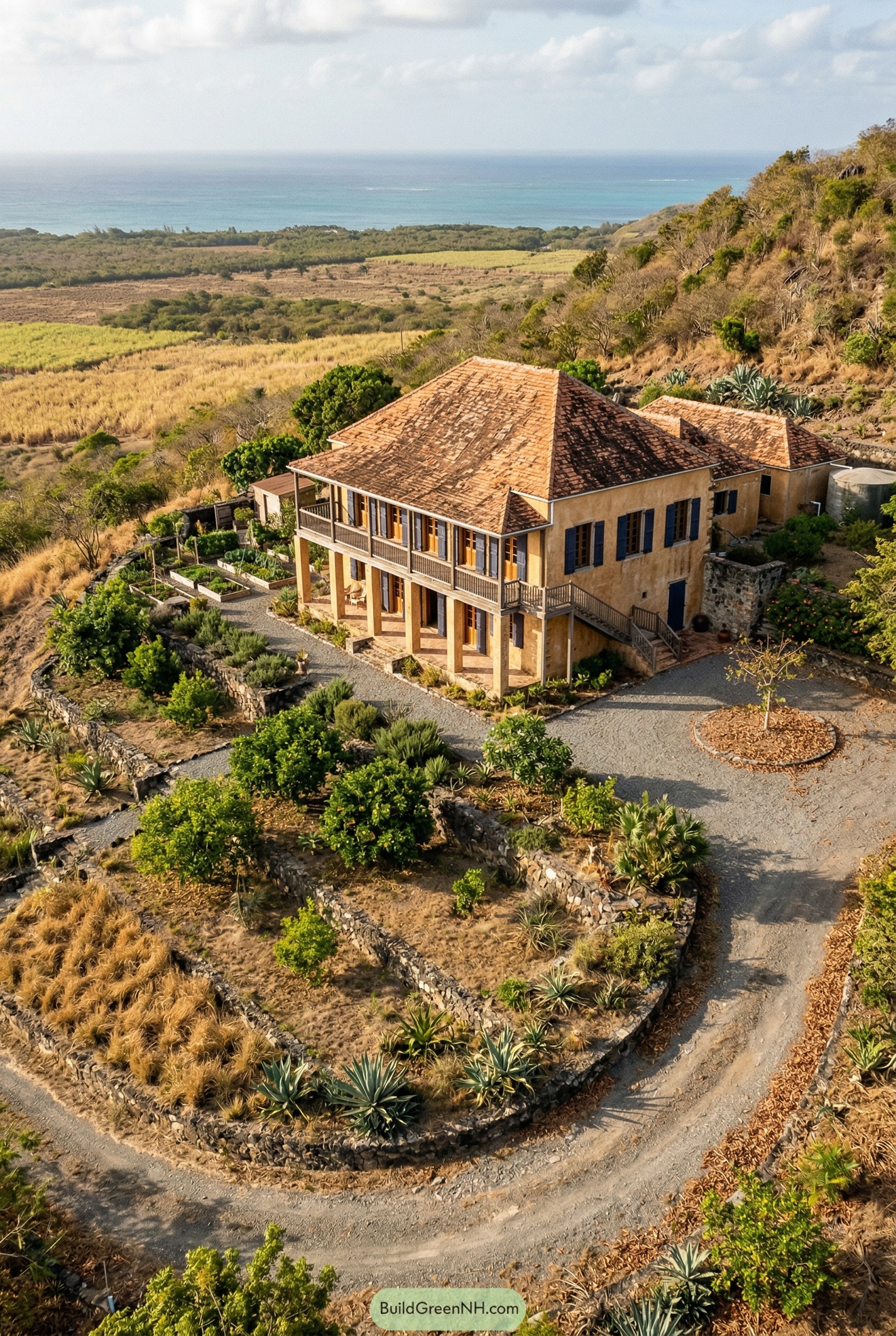 French colonial hillside house with double gallery