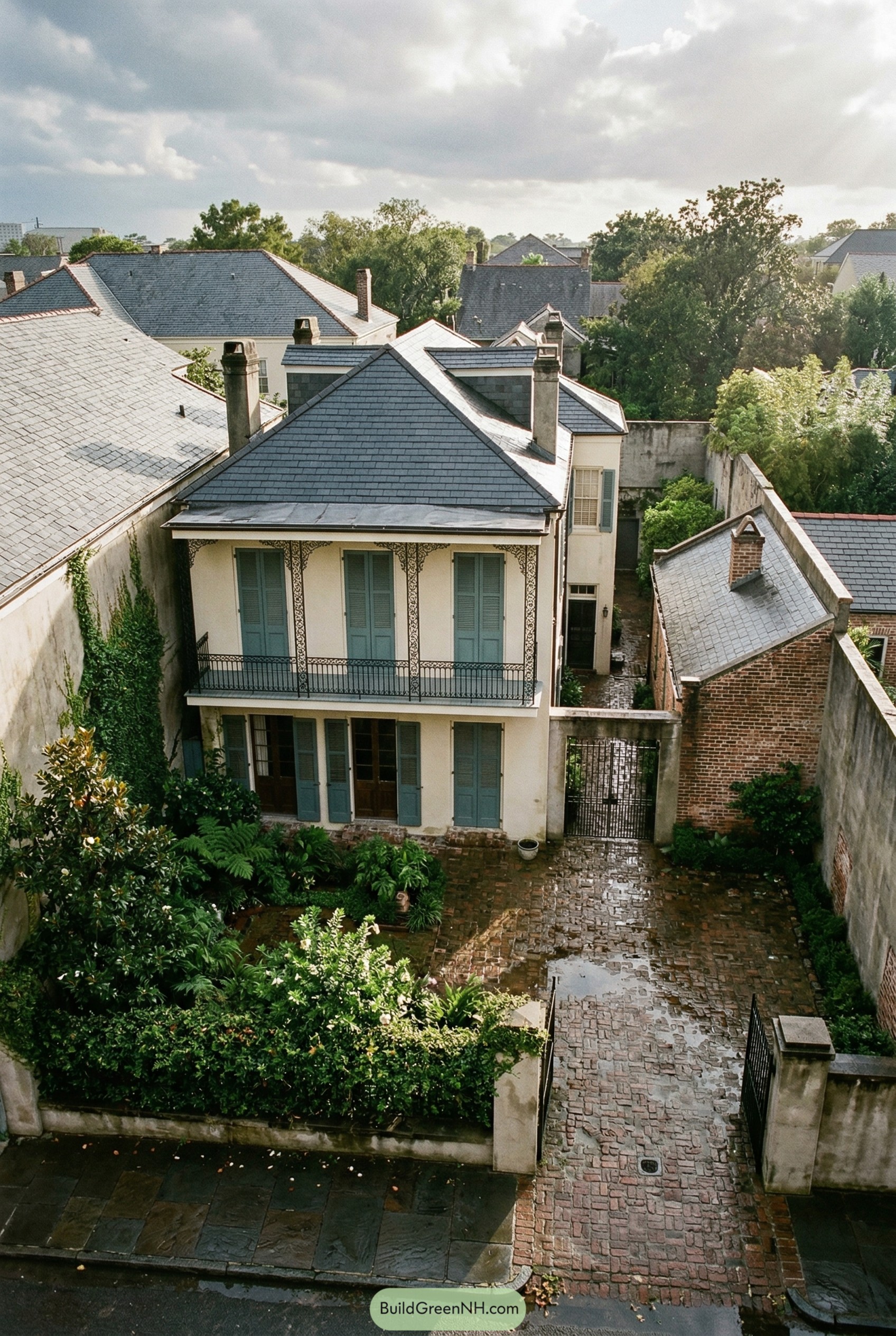 French colonial townhouse with balcony and courtyard