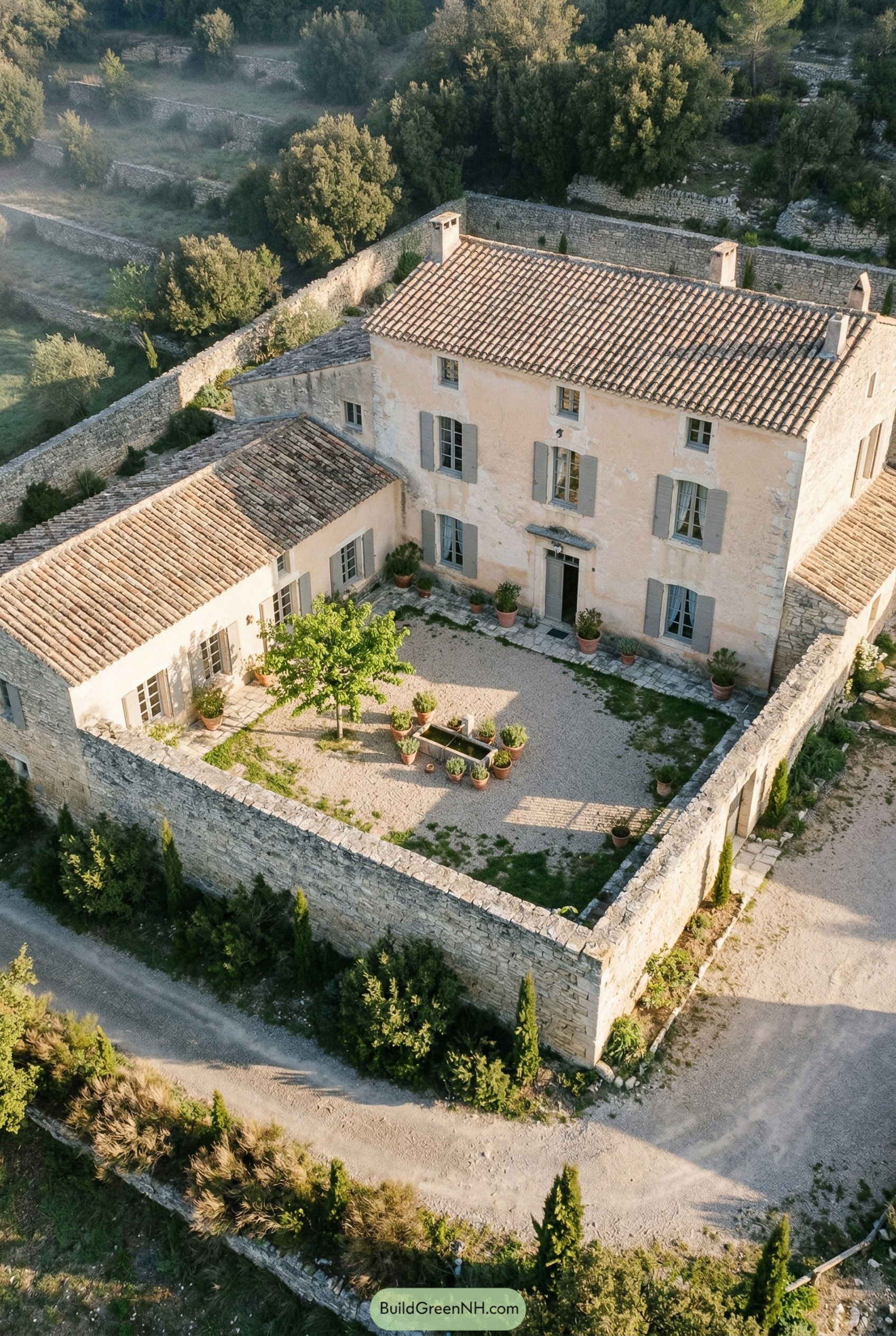 Walled French farmhouse with gravel courtyard