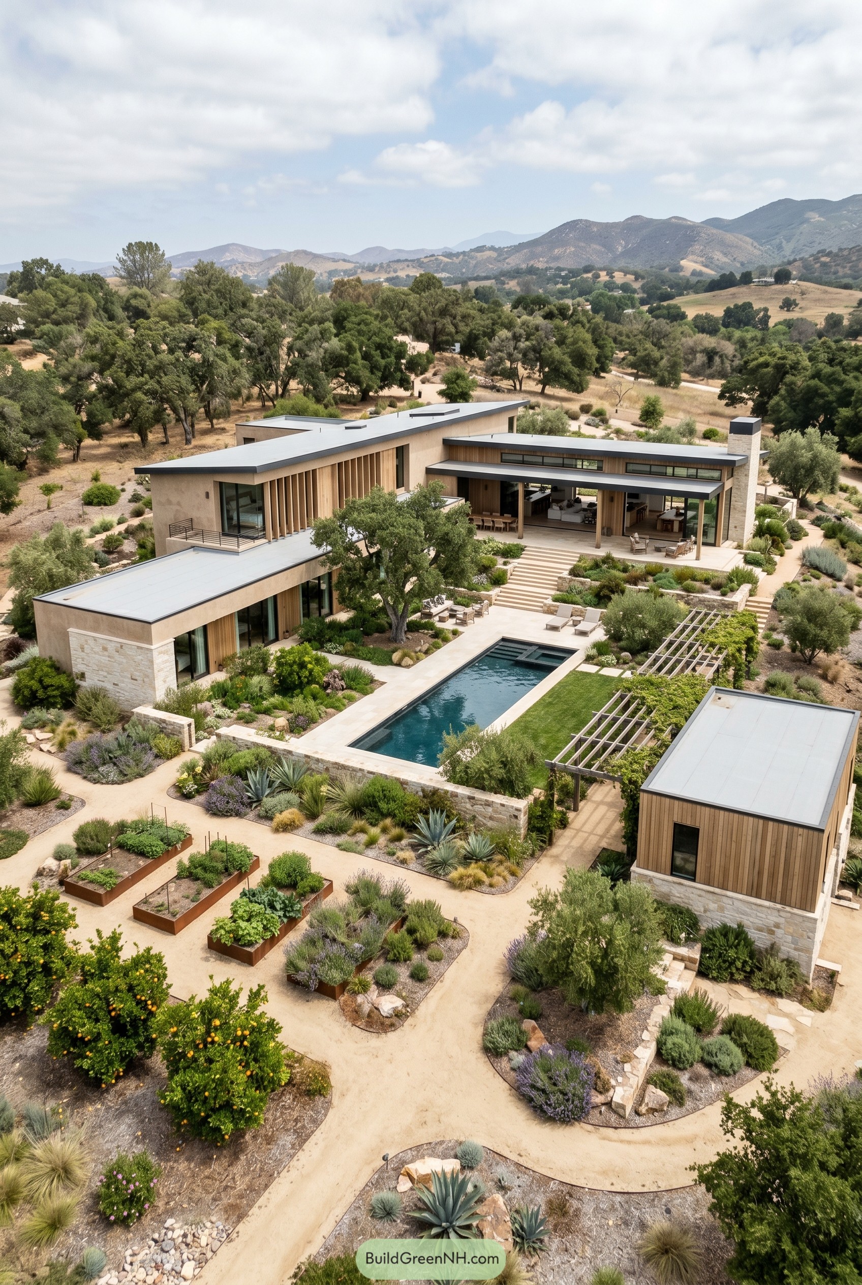 Sprawling modern estate with pool and garden courtyards