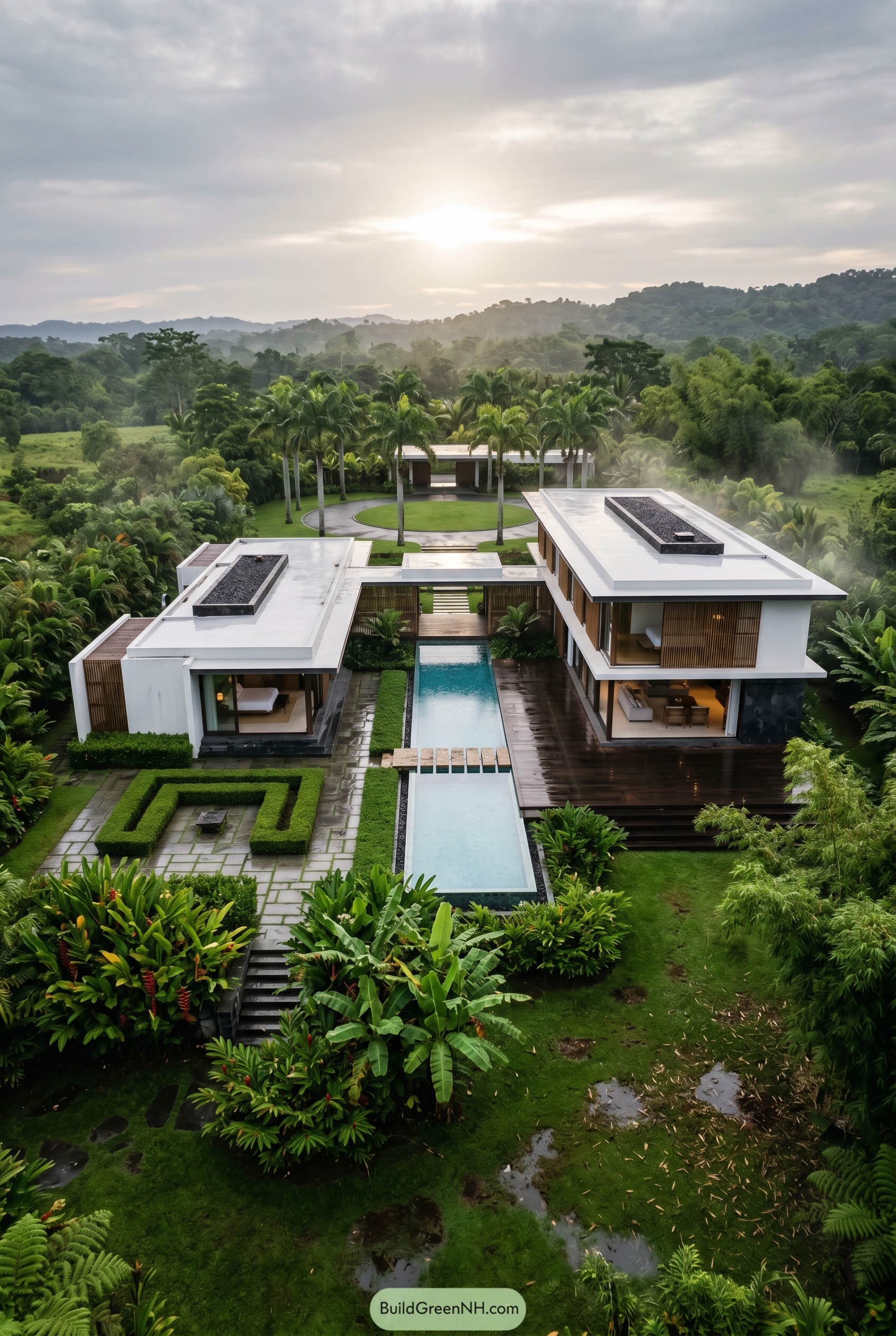 Modern tropical home with central lap pool