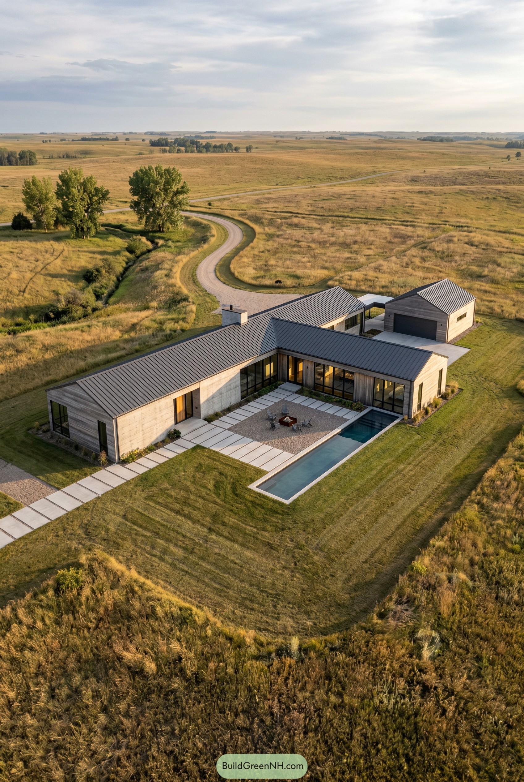 Modern courtyard house with pool in prairie