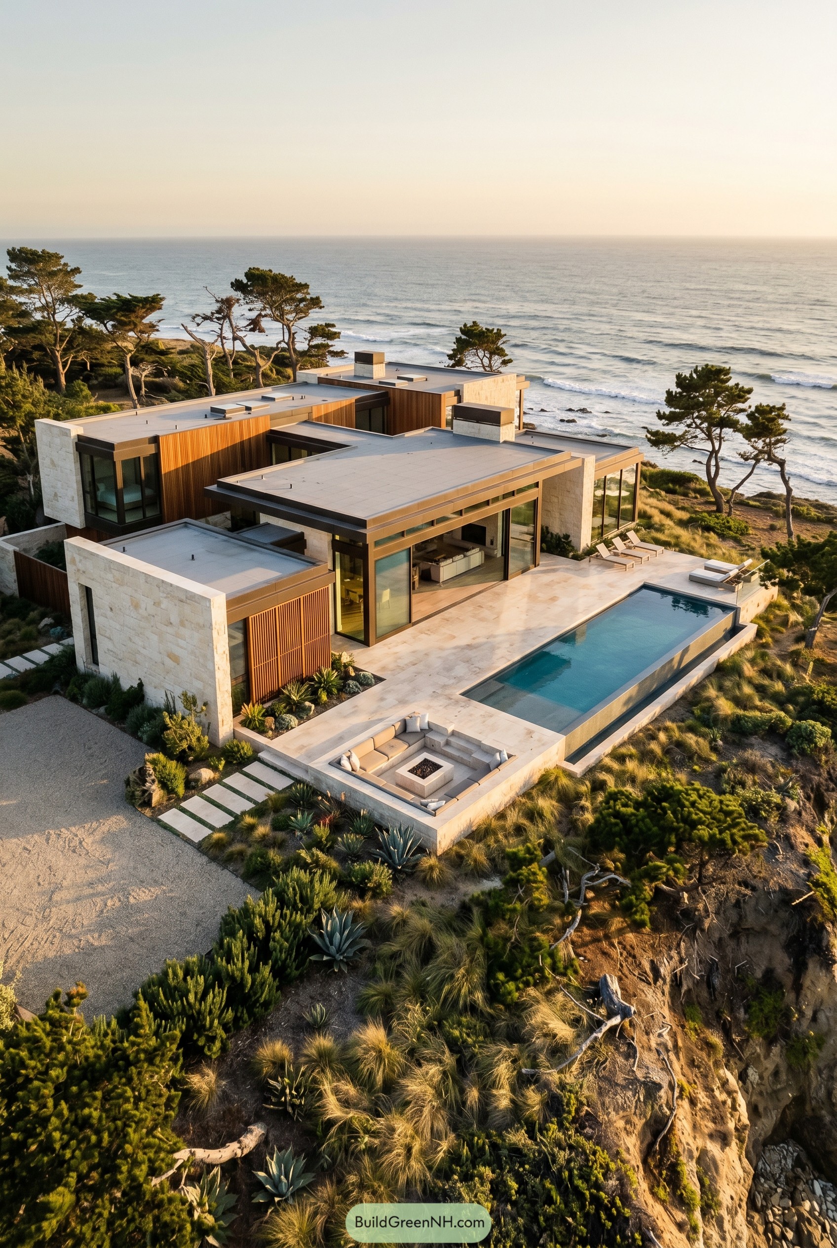 Modern clifftop house with pool by ocean