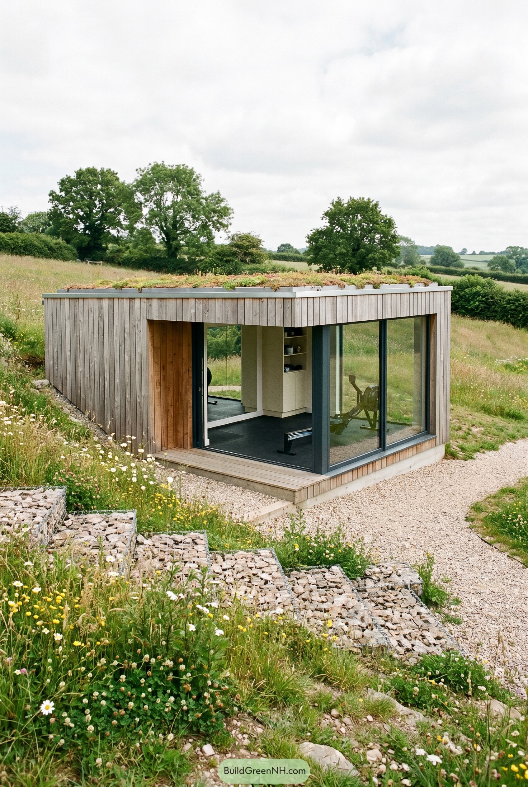 Timber home gym with green roof