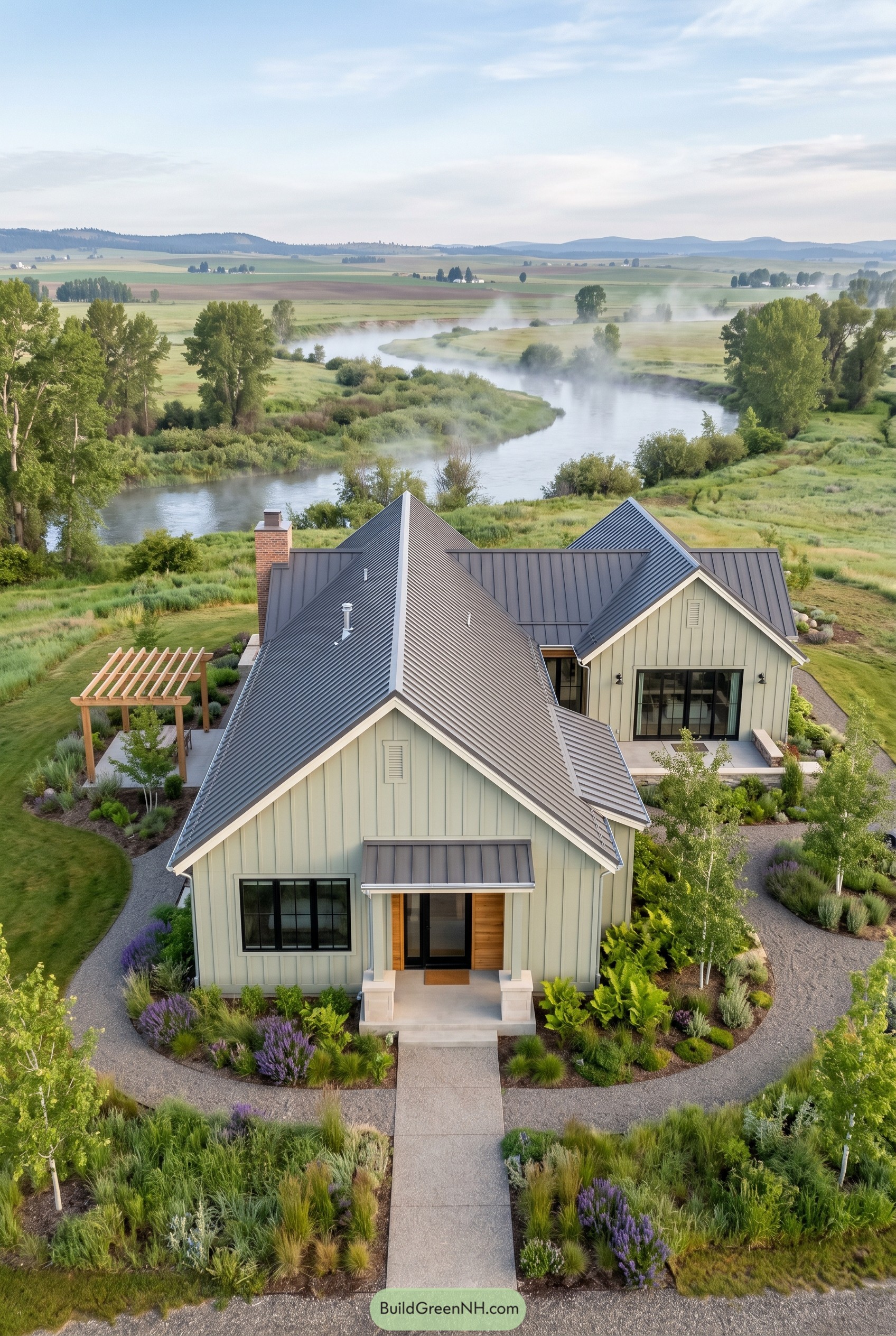 One story gabled country home by a river