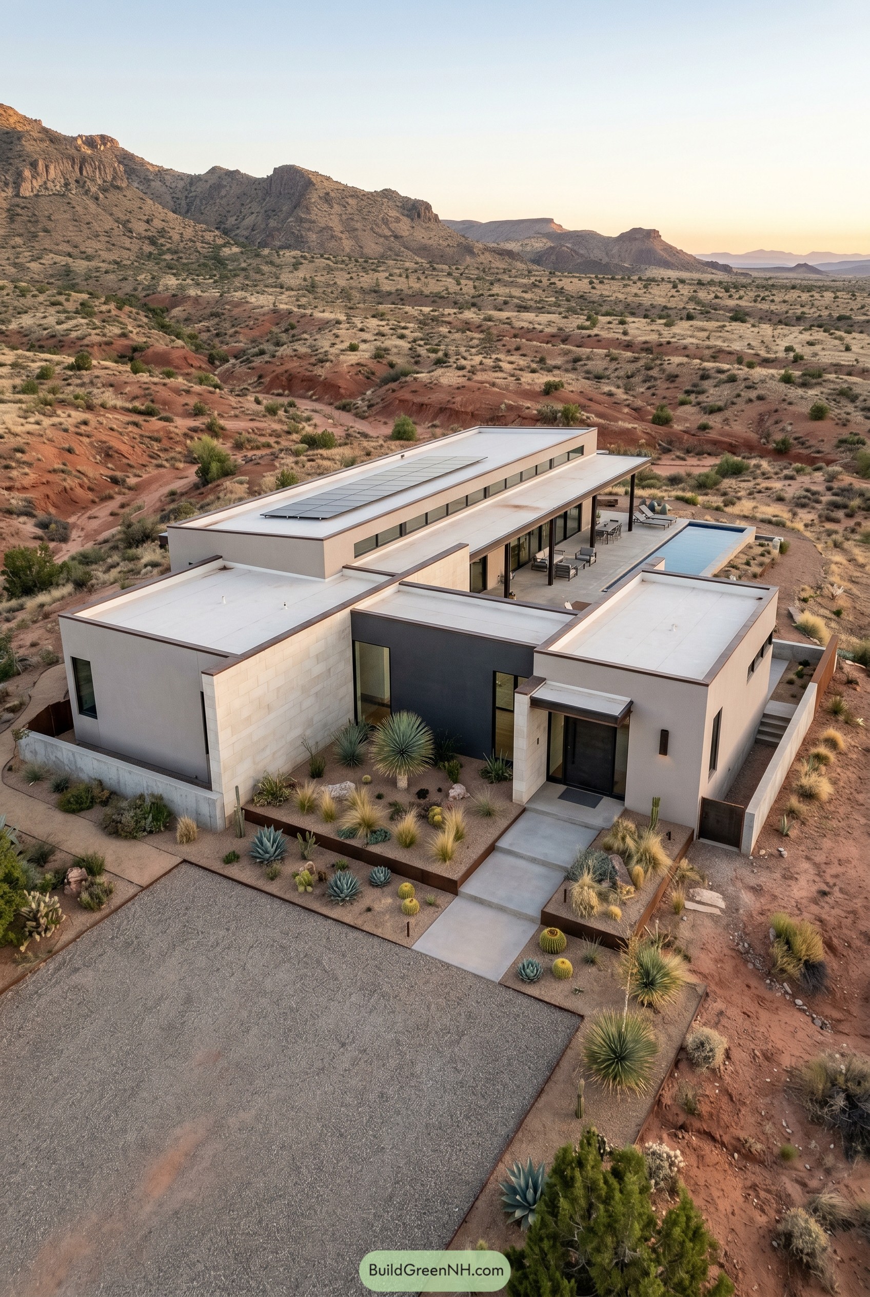 Modern flat roof desert ranch with pool