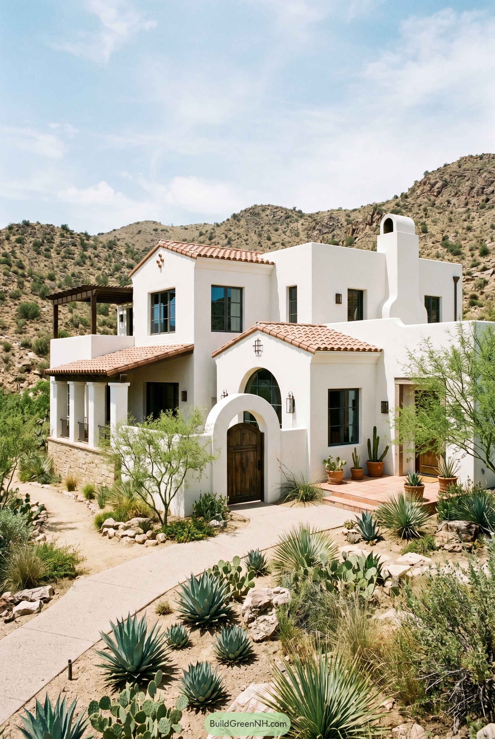 White Spanish villa on desert hillside