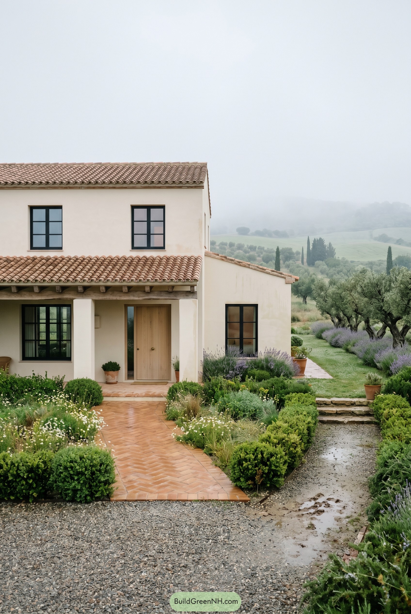 Spanish villa with terracotta path and lavender garden