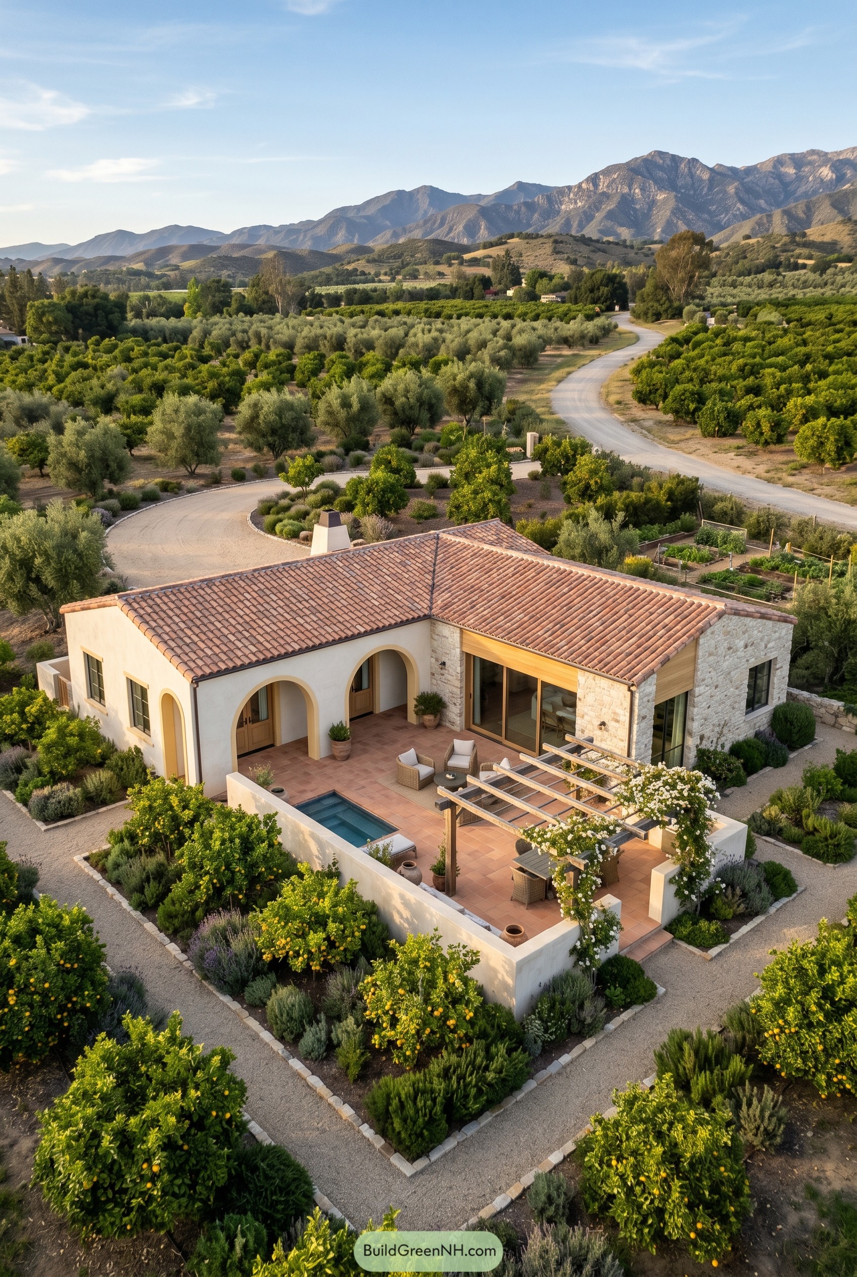 One story Mediterranean bungalow with courtyard pool