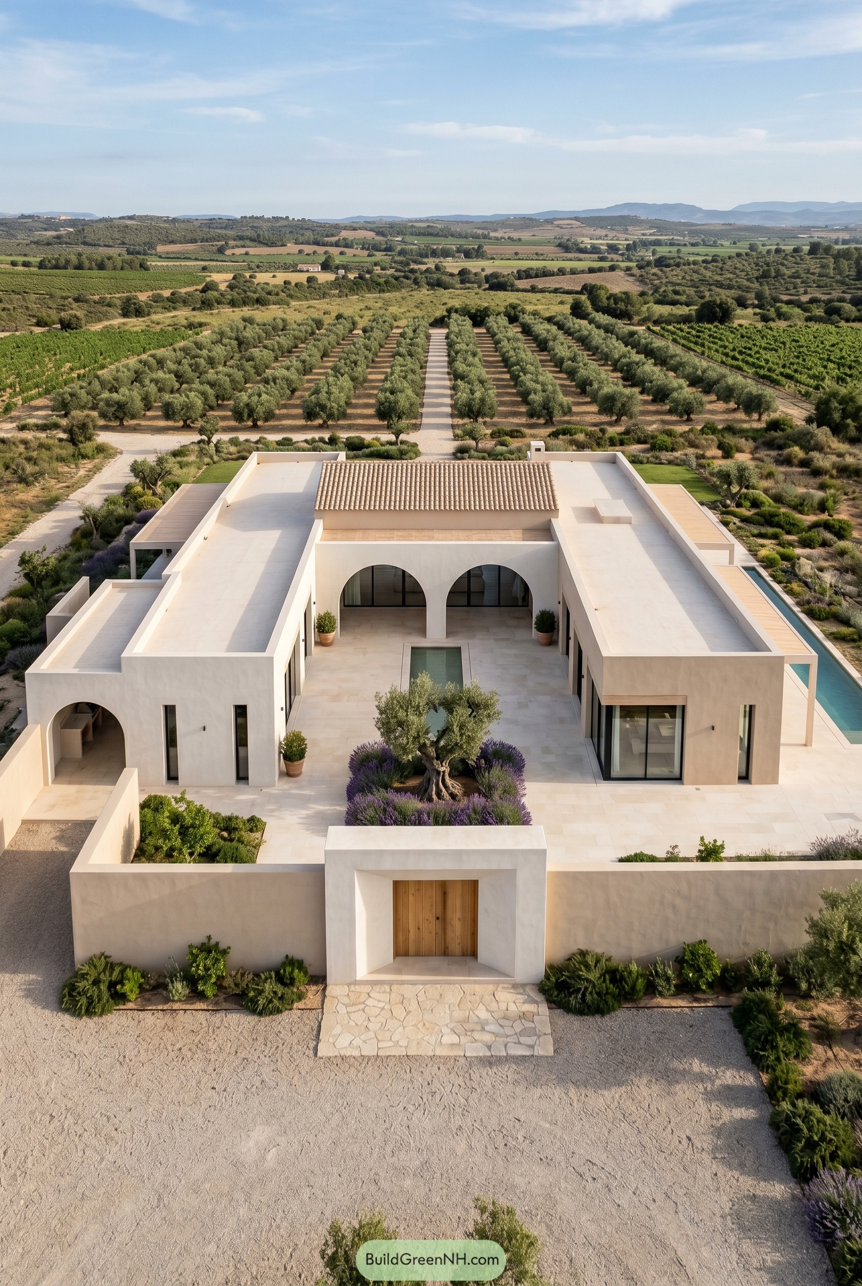 Modern Mediterranean courtyard bungalow in olive grove