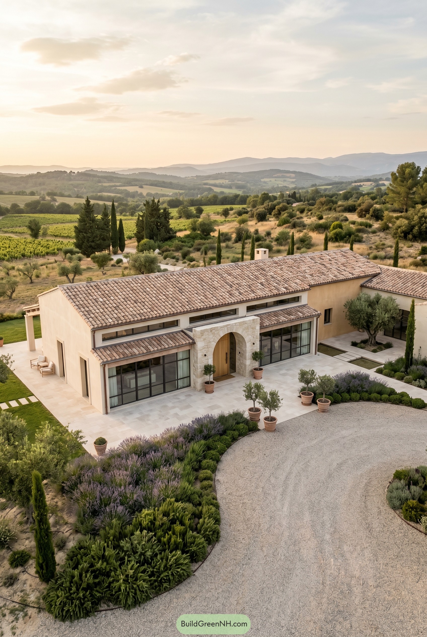 One story Mediterranean bungalow with limestone arch entry