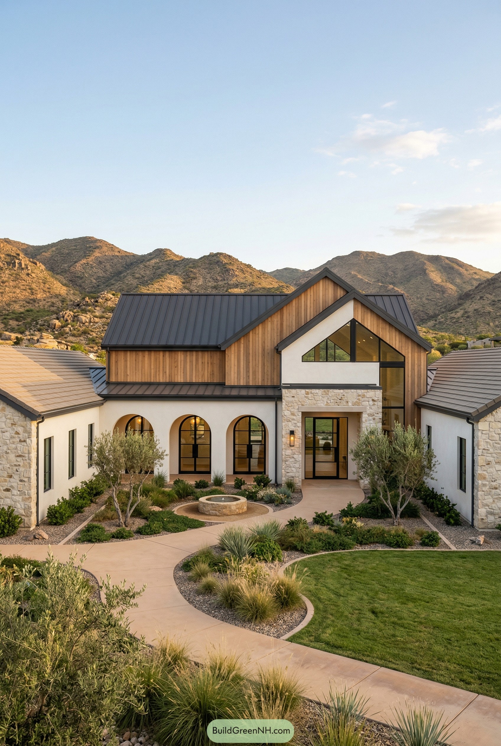 Stucco and timber courtyard home in the mountains
